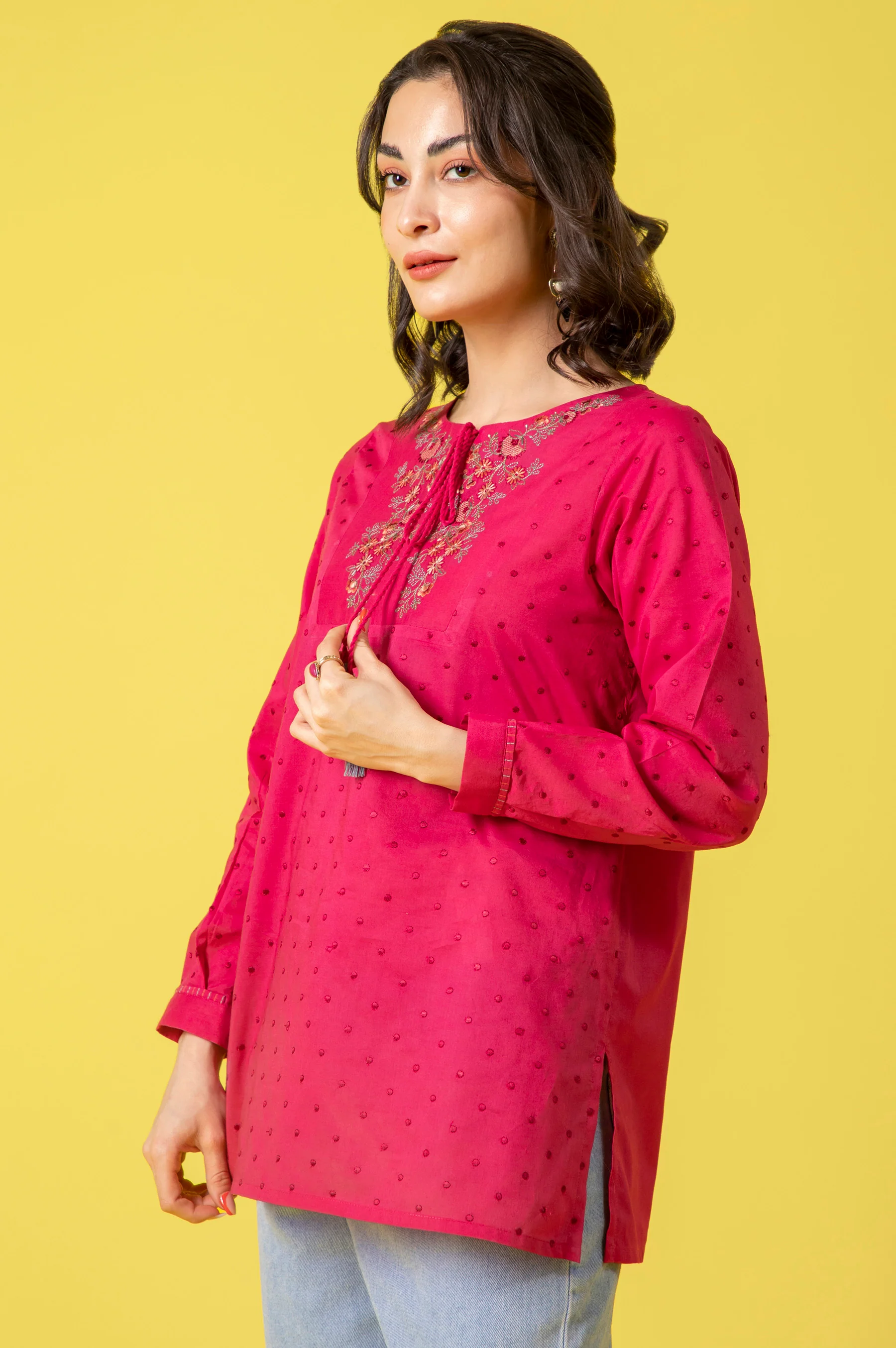 Stitched 1 Piece Embroidered Cambric Shirt - Image 5