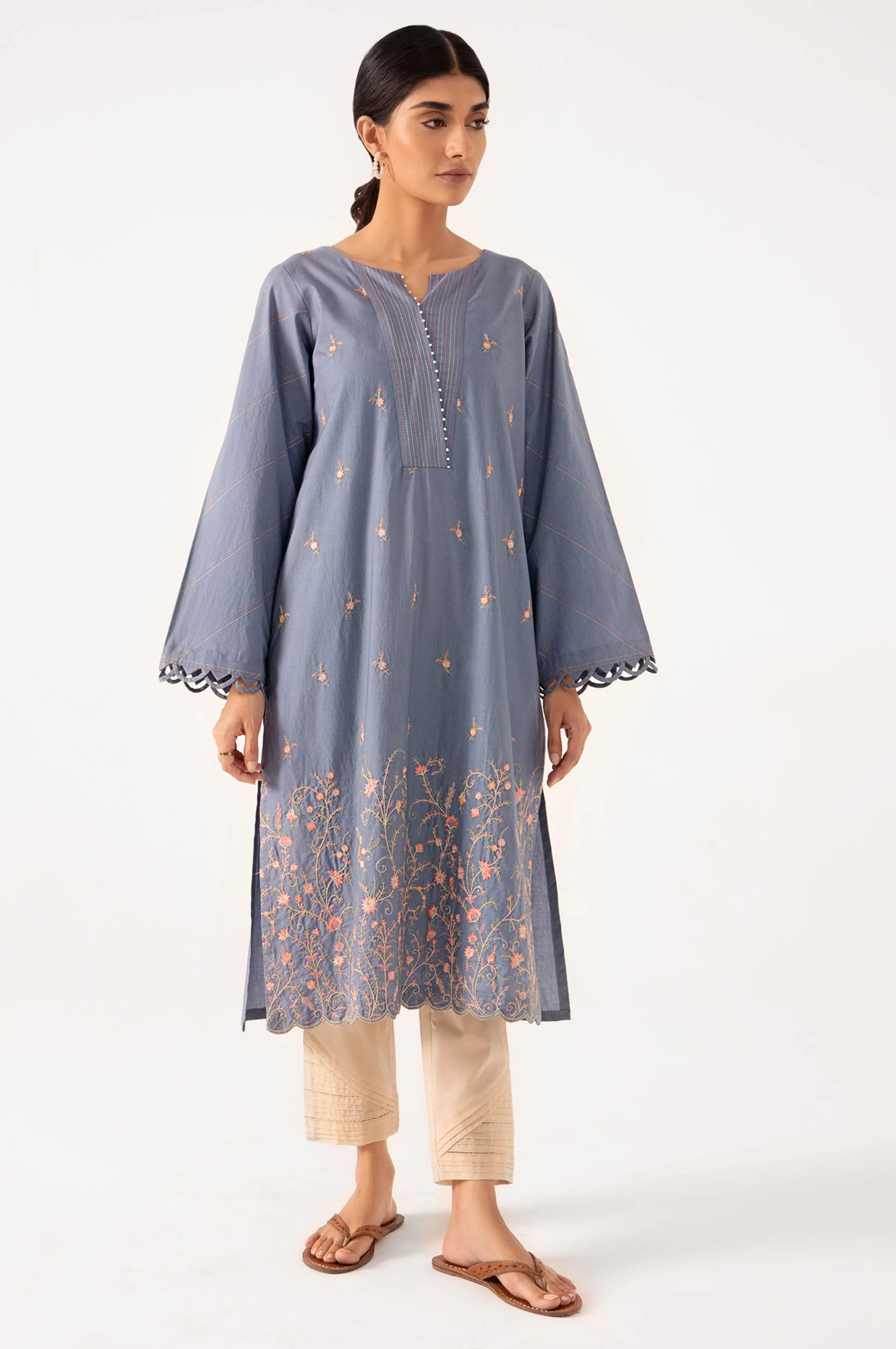 Stitched 1 Piece Embroidered Cambric Shirt - Image 2
