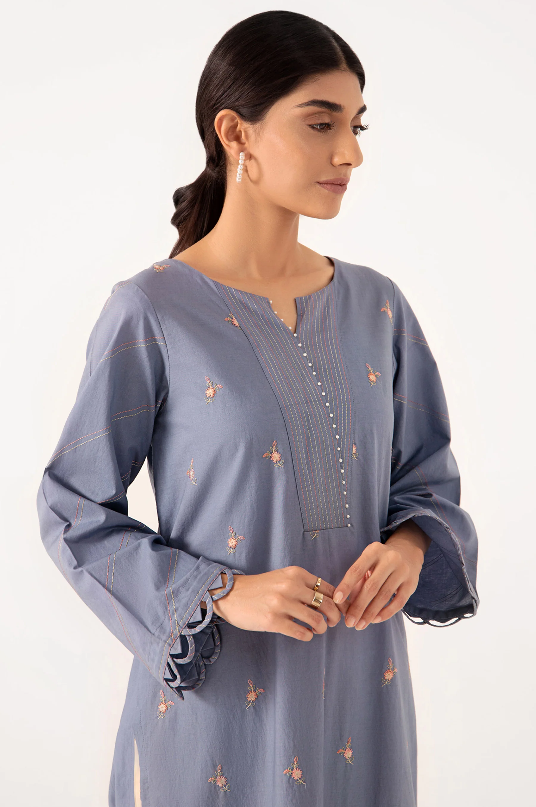 Stitched 1 Piece Embroidered Cambric Shirt - Image 5