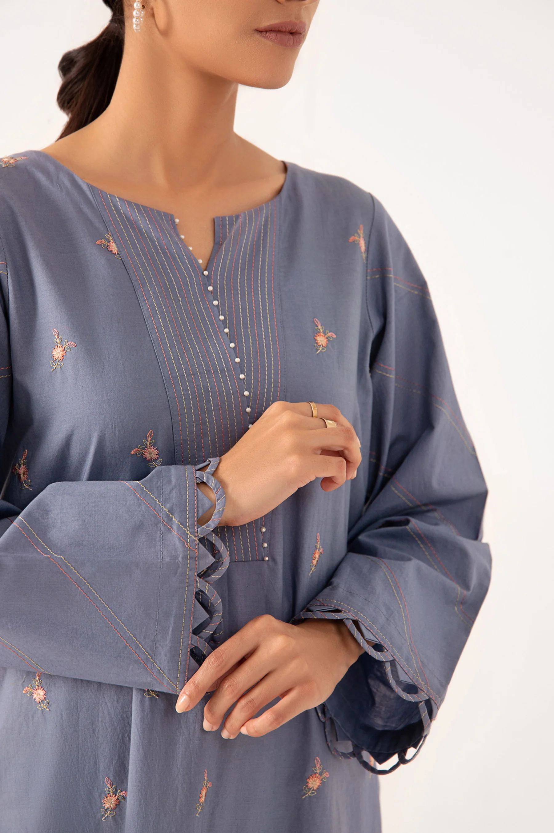 Stitched 1 Piece Embroidered Cambric Shirt - Image 6