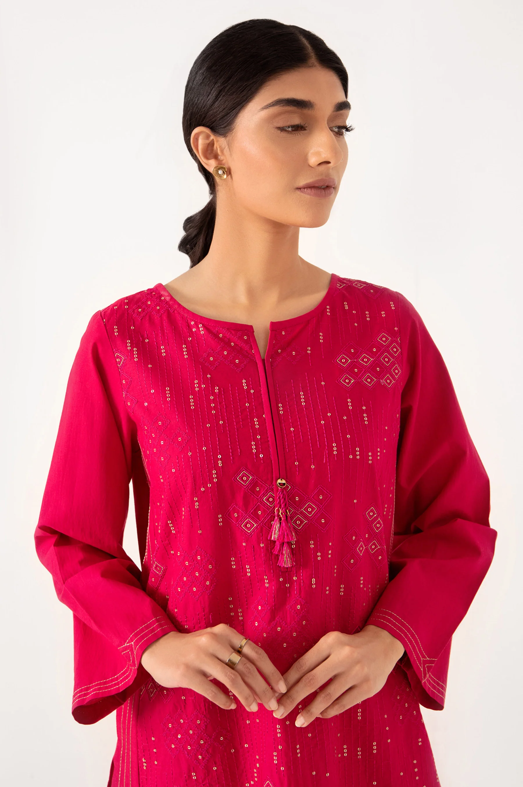 Stitched 1 Piece Embroidered Cambric Shirt - Image 4