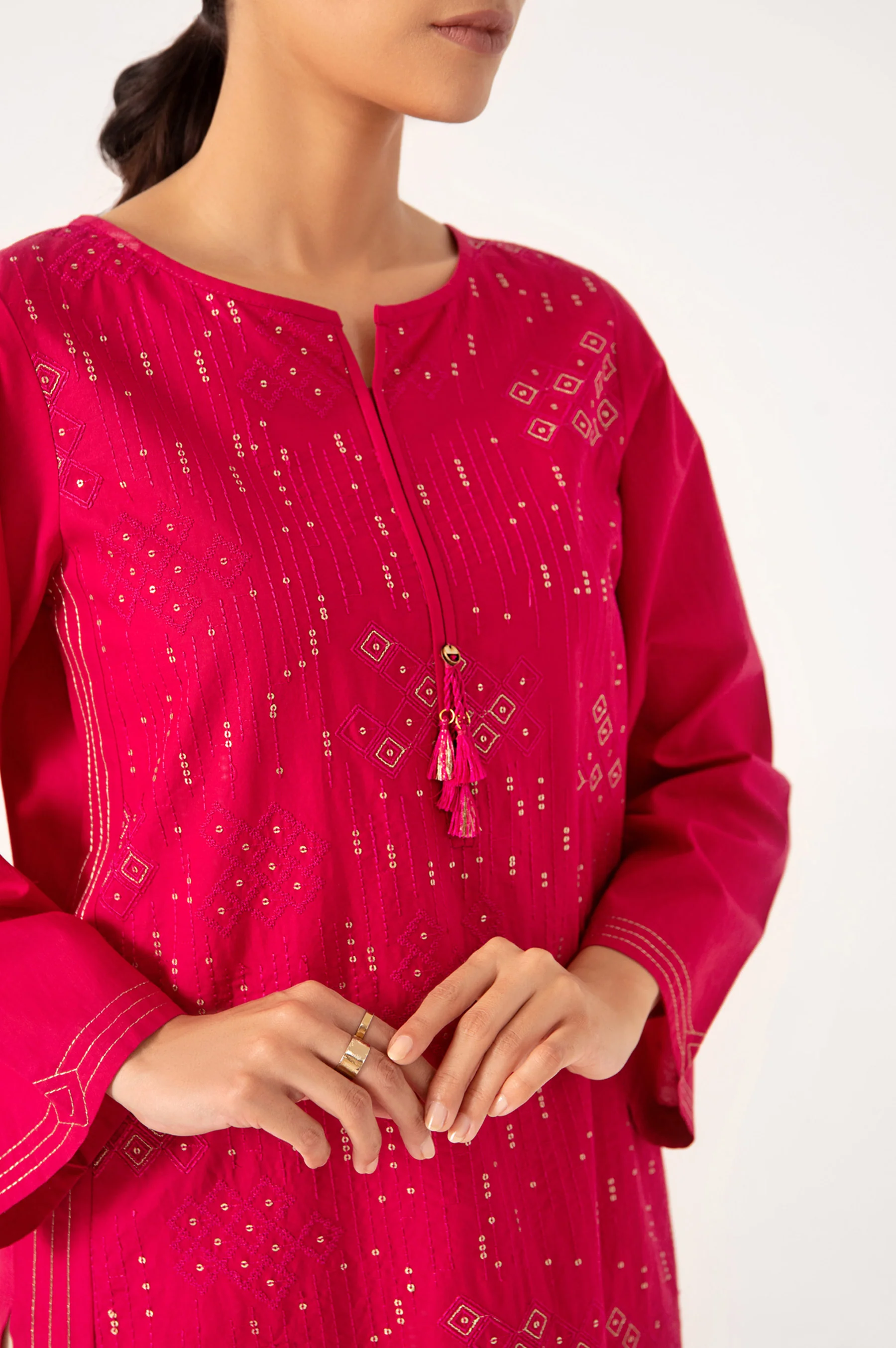 Stitched 1 Piece Embroidered Cambric Shirt - Image 5