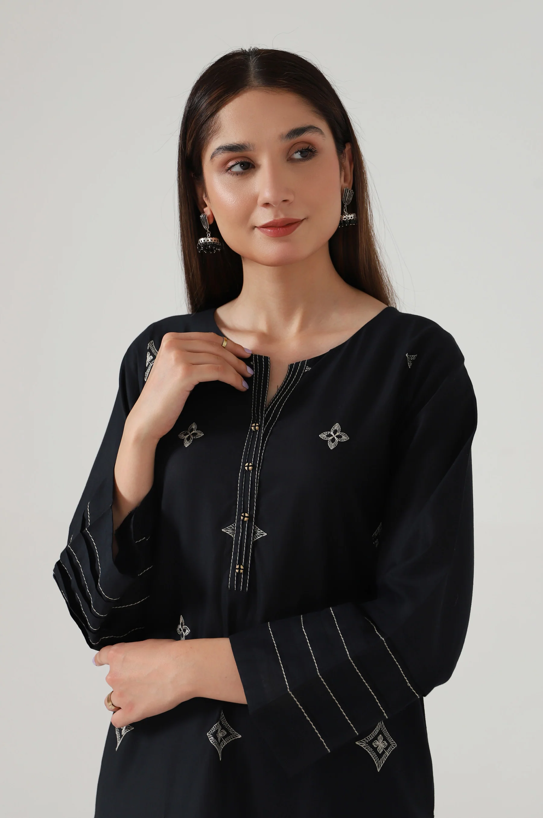 Stitched 1 Piece Embroidered Cambric Shirt - Image 2