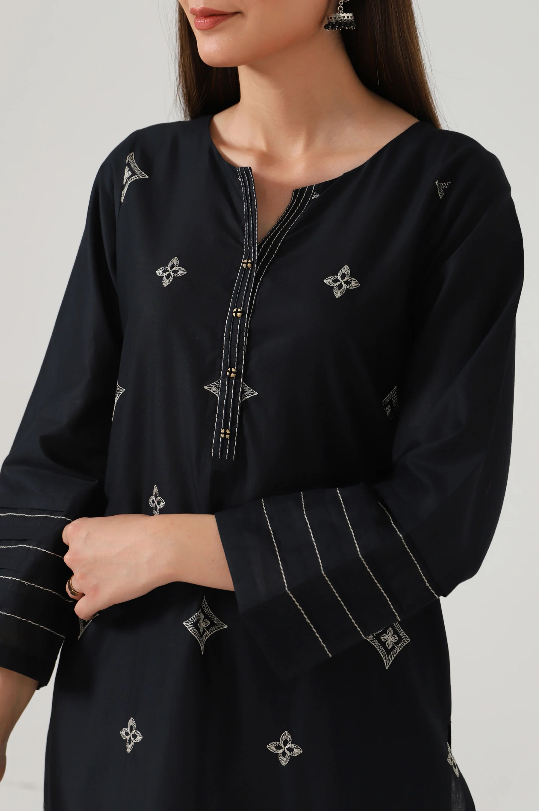 Stitched 1 Piece Embroidered Cambric Shirt - Image 5