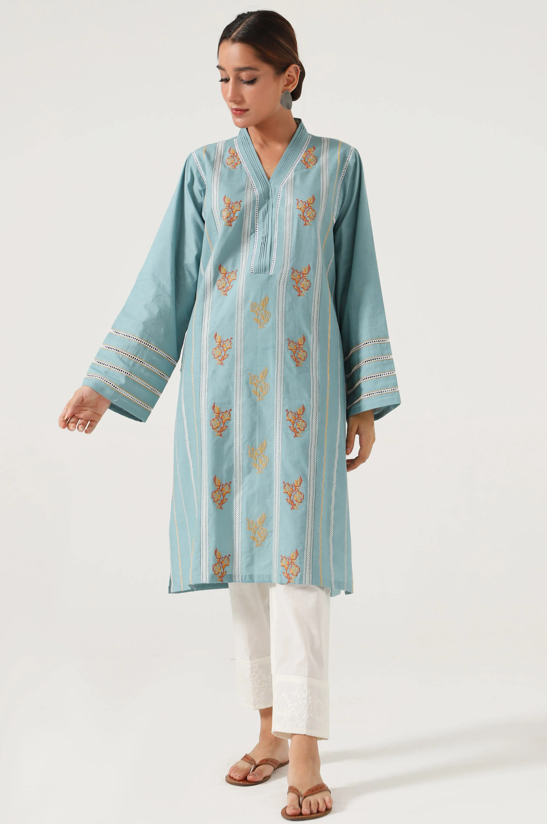Stitched 1 Piece Embroidered Cambric Shirt - Image 2