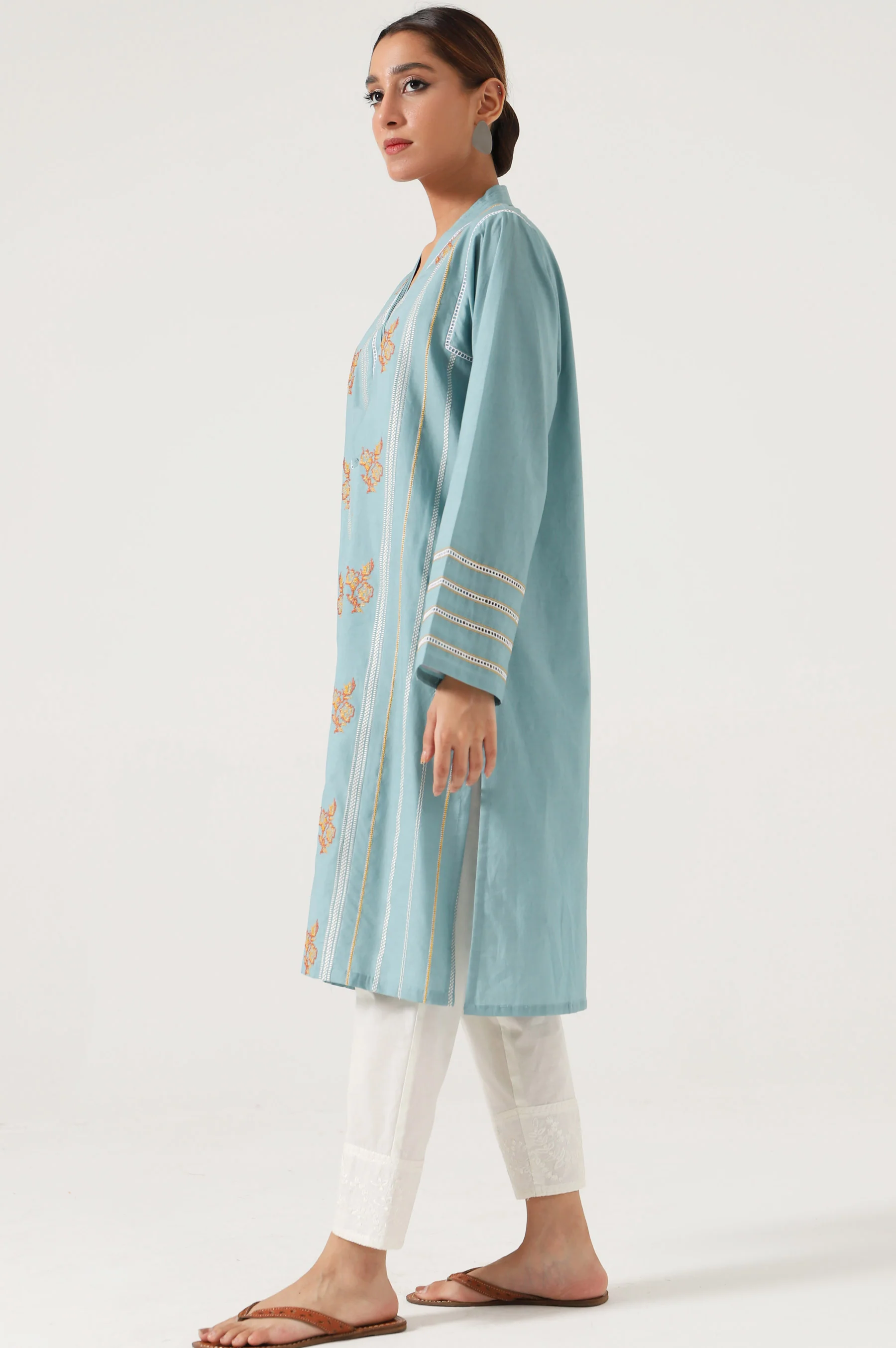 Stitched 1 Piece Embroidered Cambric Shirt - Image 4