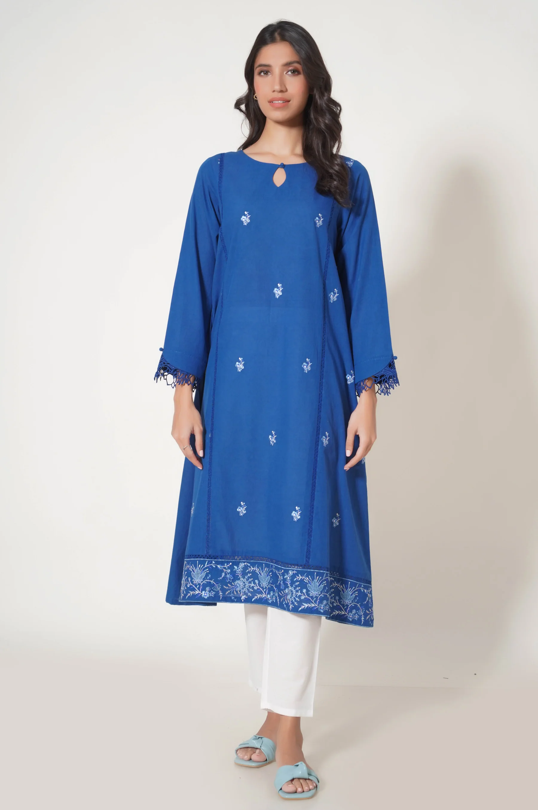 Stitched 1 Piece Embroidered Cambric Shirt - Image 3