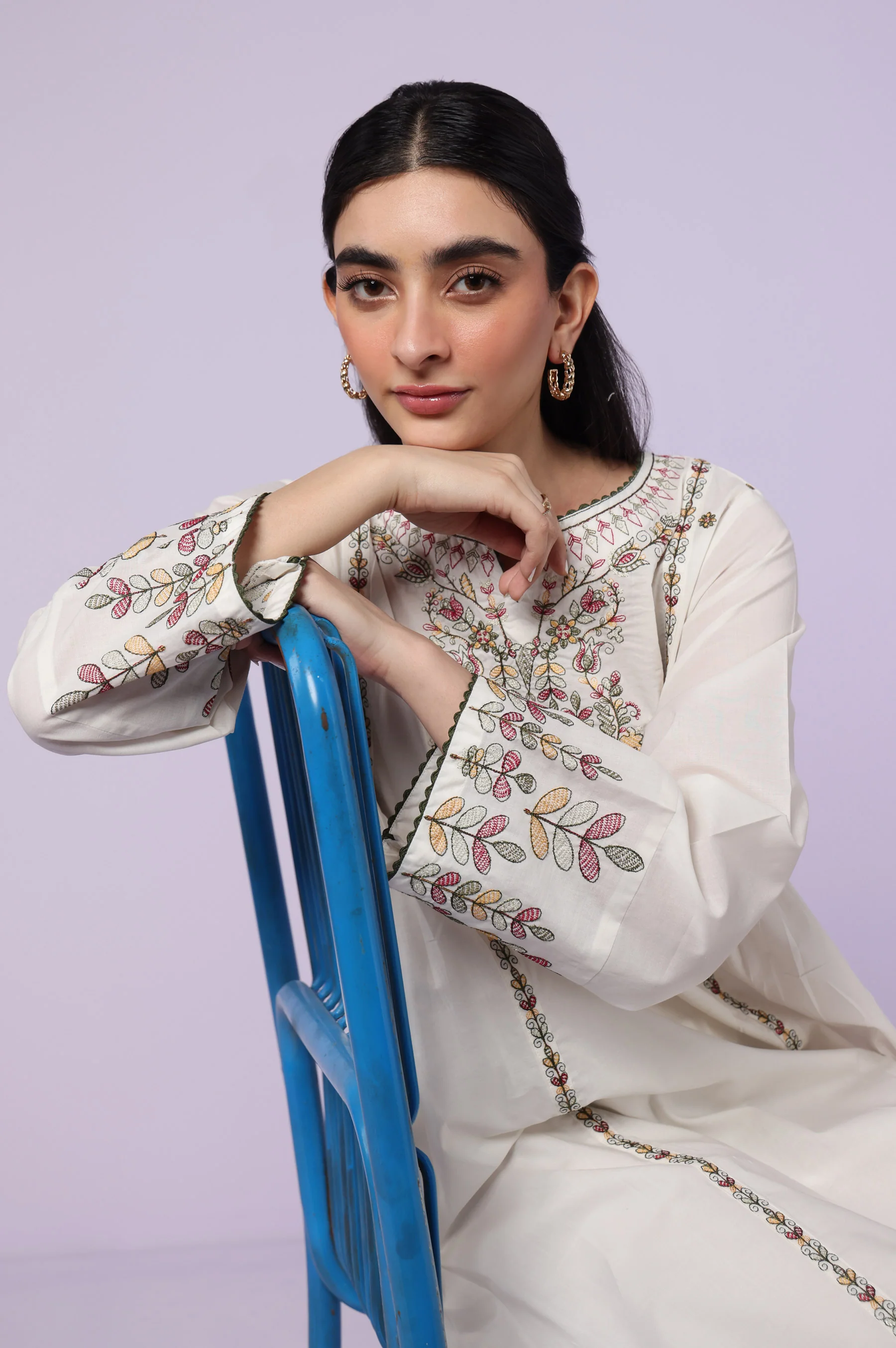 Stitched 1 Piece Embroidered Cambric Shirt - Image 2