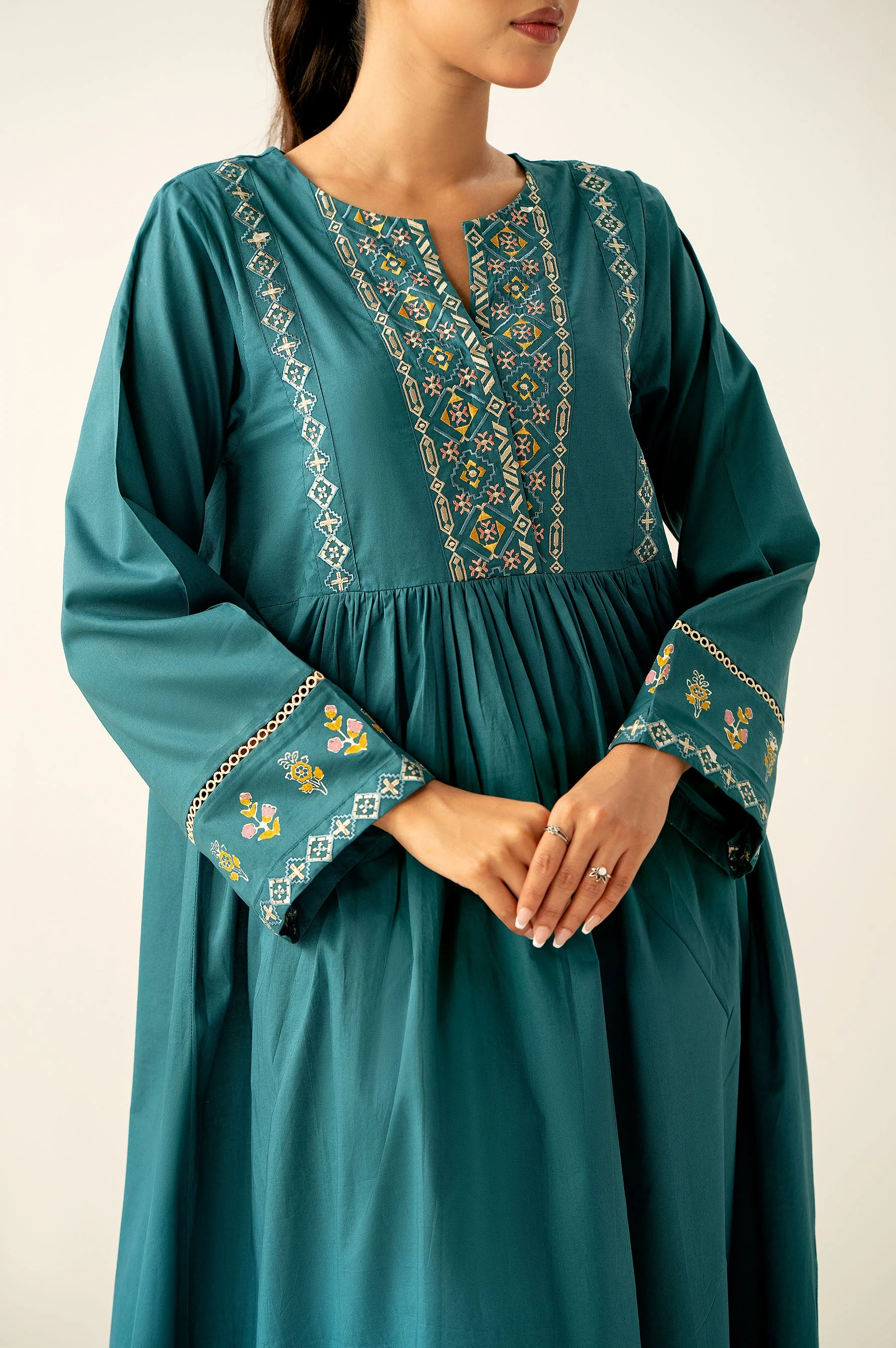 Stitched 1 Piece Dyed Embroidered Cambric Shirt - Image 6