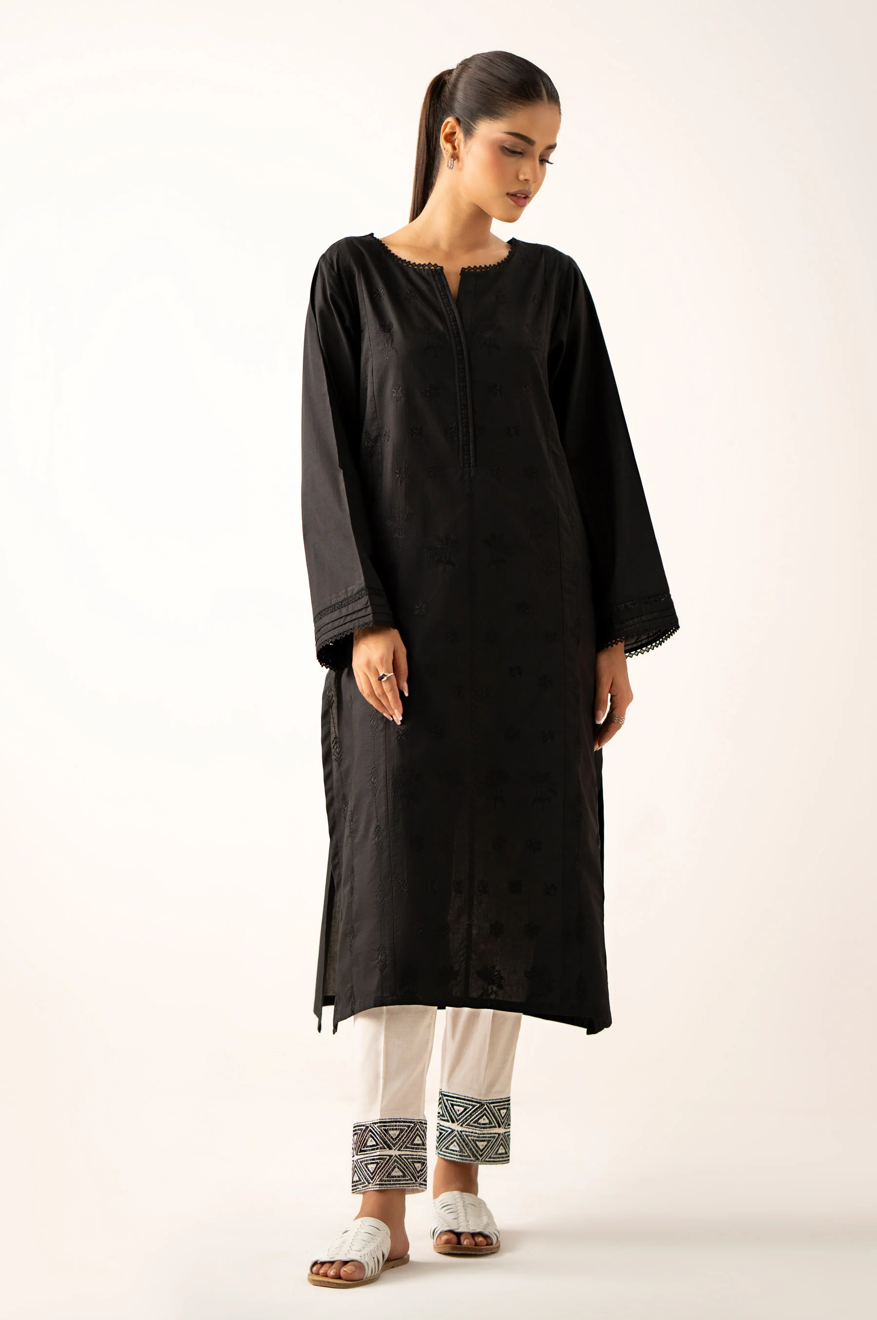 Stitched 1 Piece Embroidered Cambric Shirt - Image 5