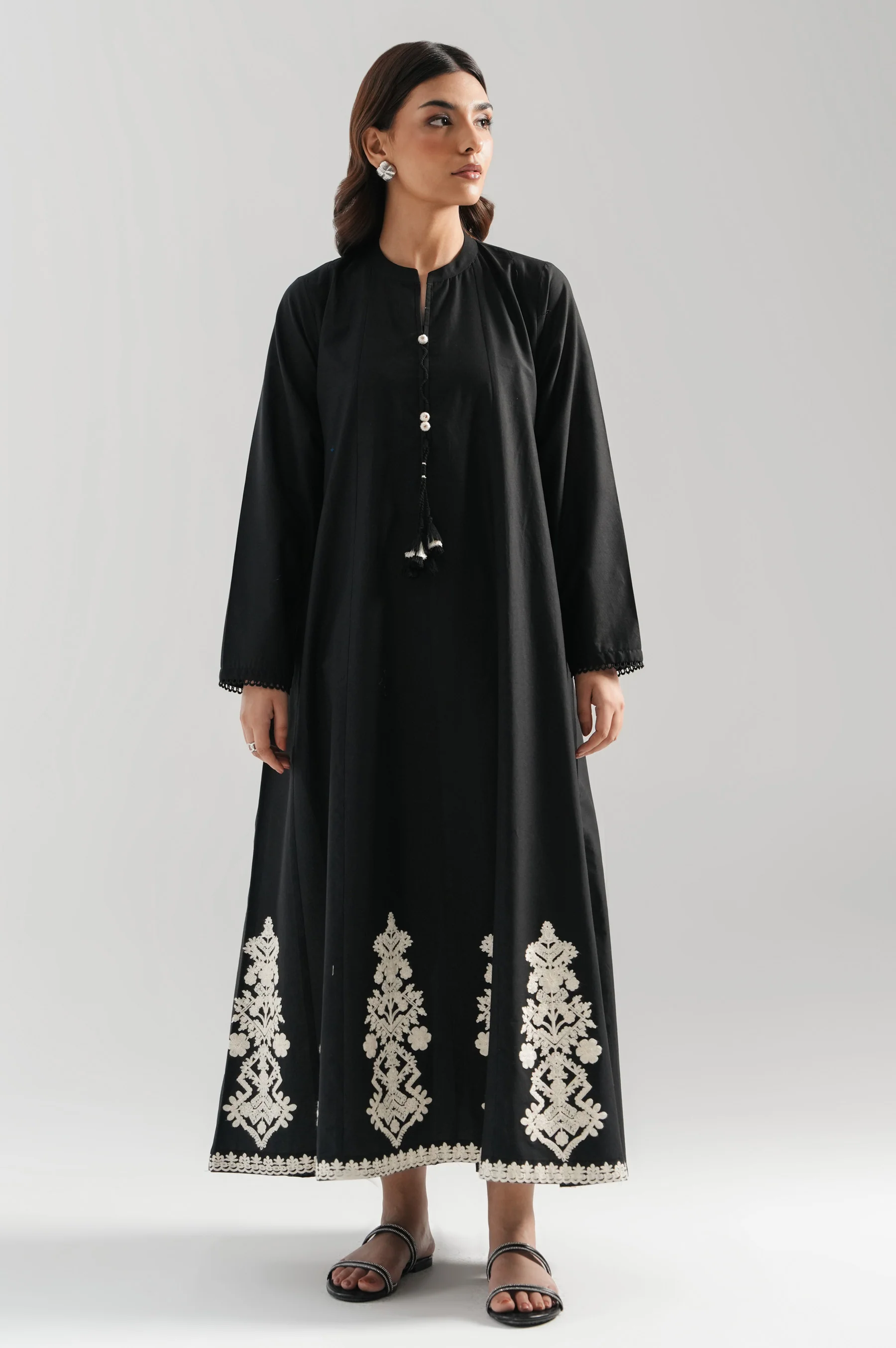 STITCHED EMBROIDERED CAMBRIC DRESS