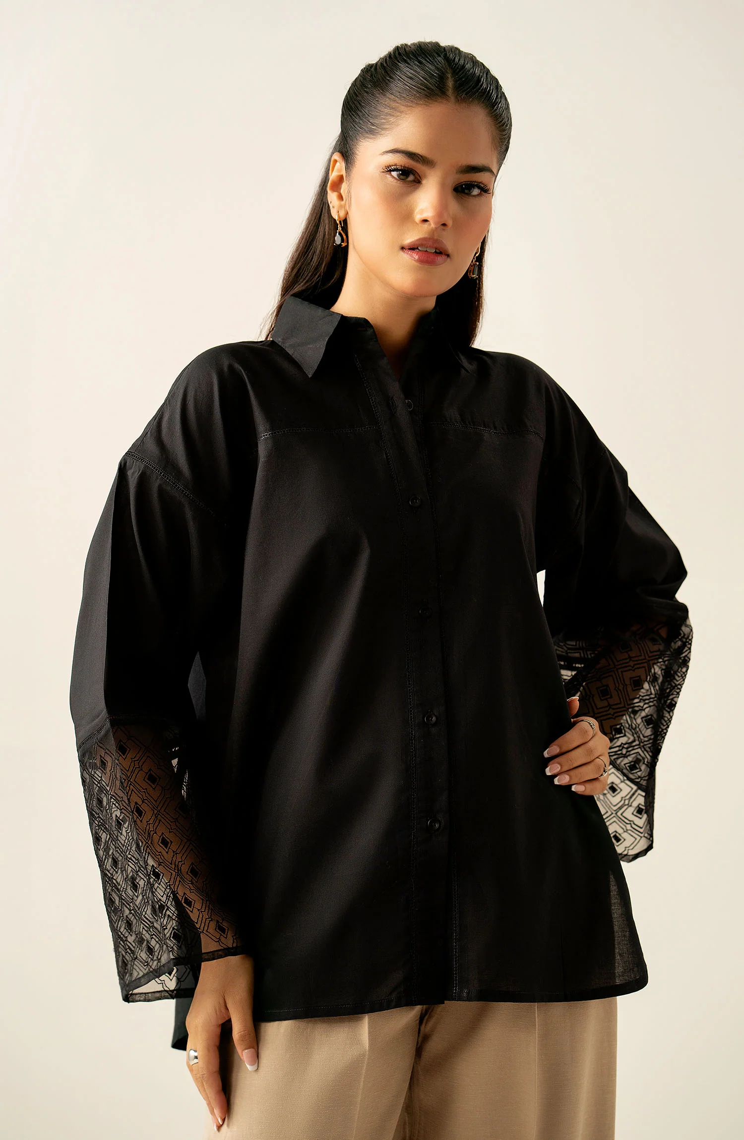 Stitched 1 Piece Embroidered Cambric Top - Image 2