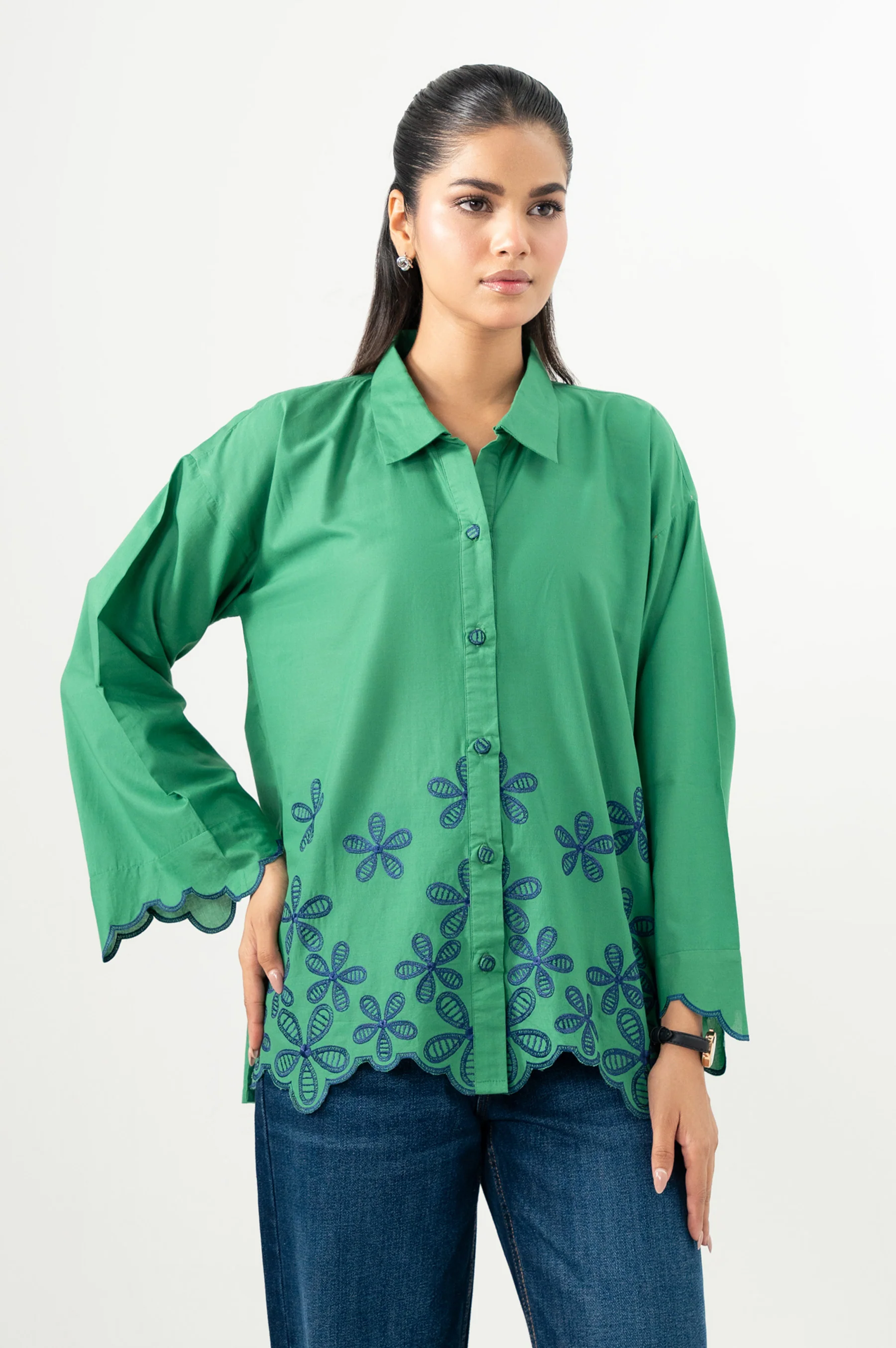Stitched 1 Piece Embroidered Cambric Top - Image 3