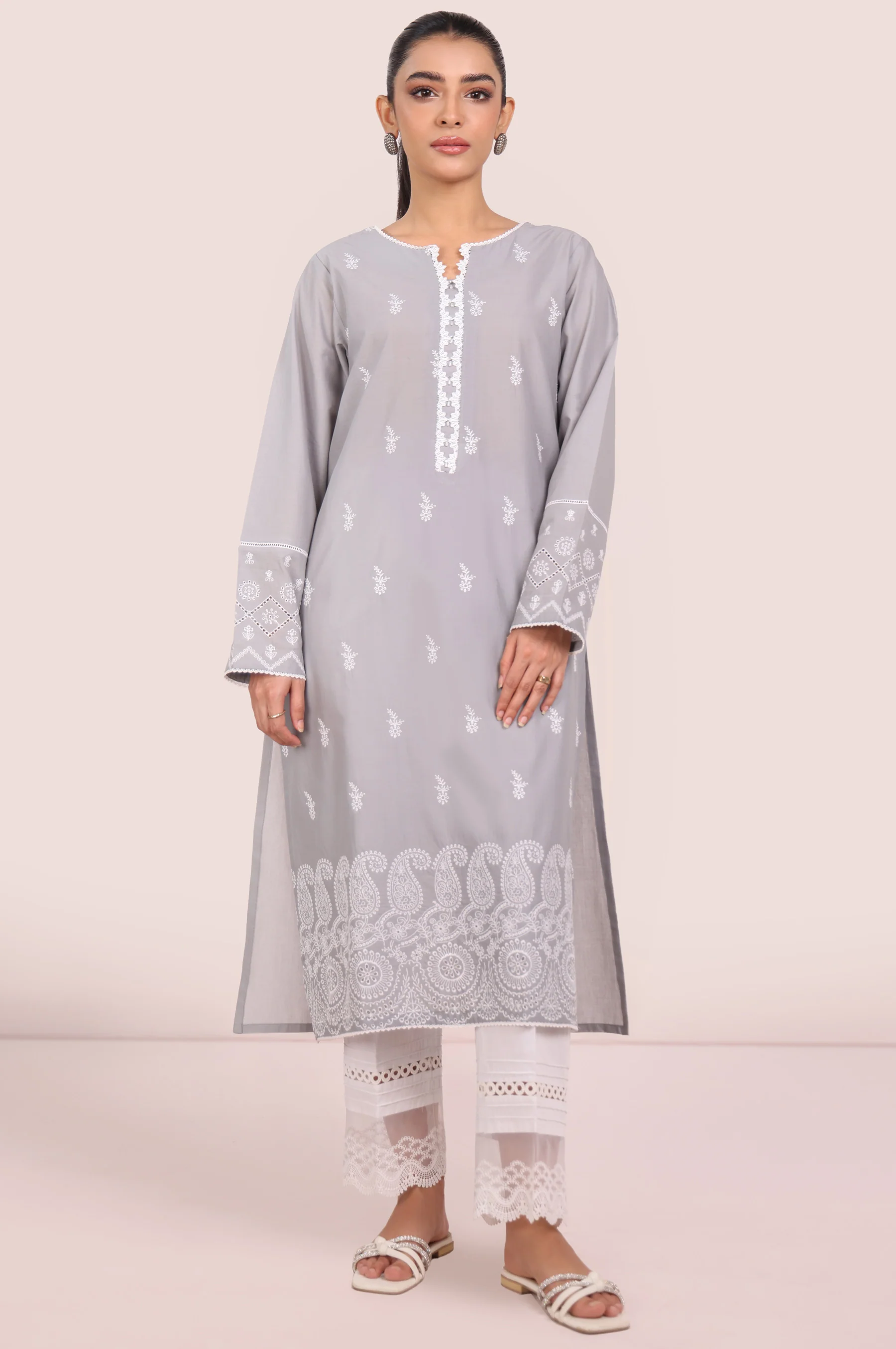 Stitched 1 Piece Embroidered Chikankari Lawn Shirt - Image 2