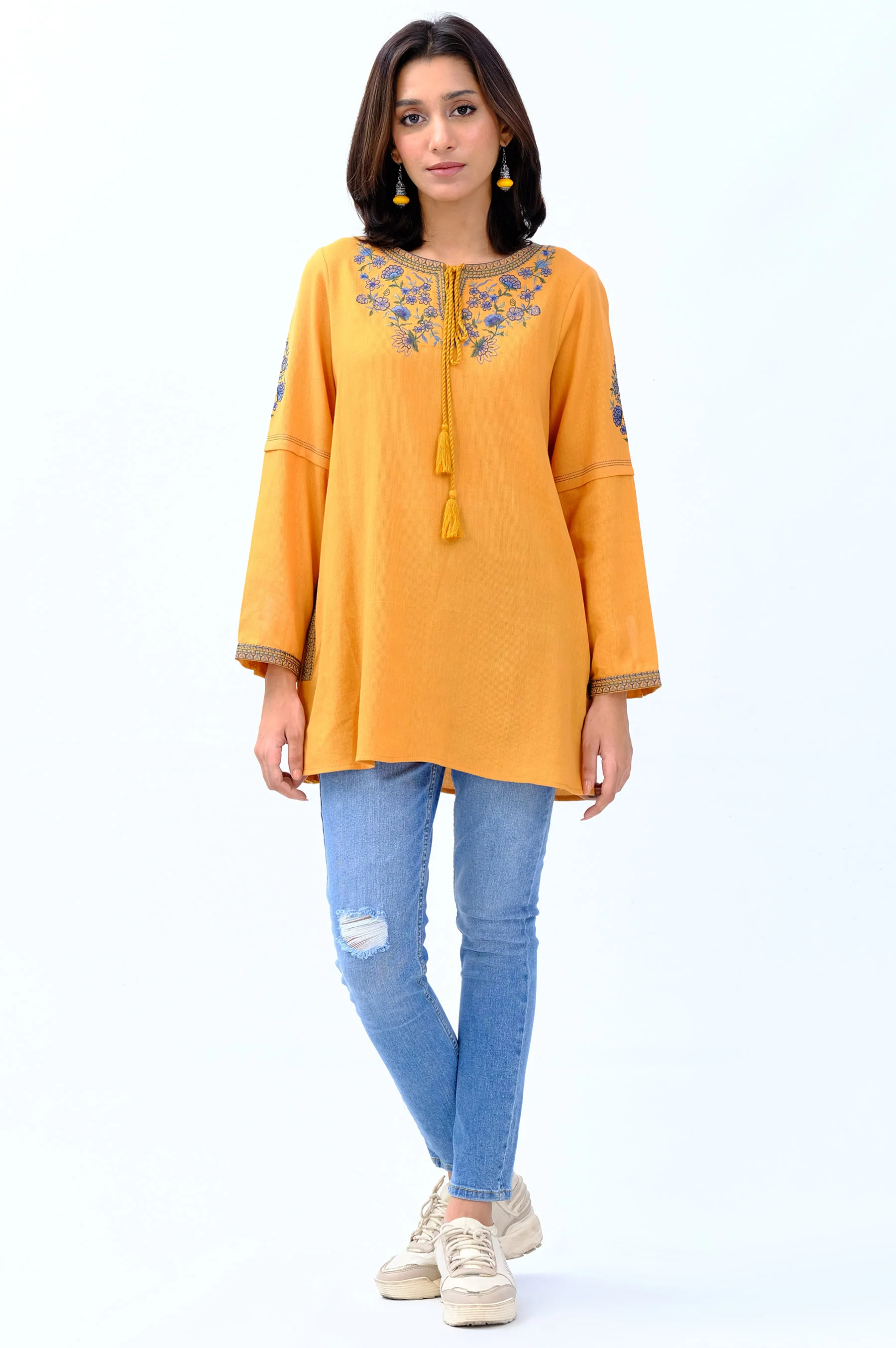 Stitched 1 Piece Embroidered Cottel Fusion Top