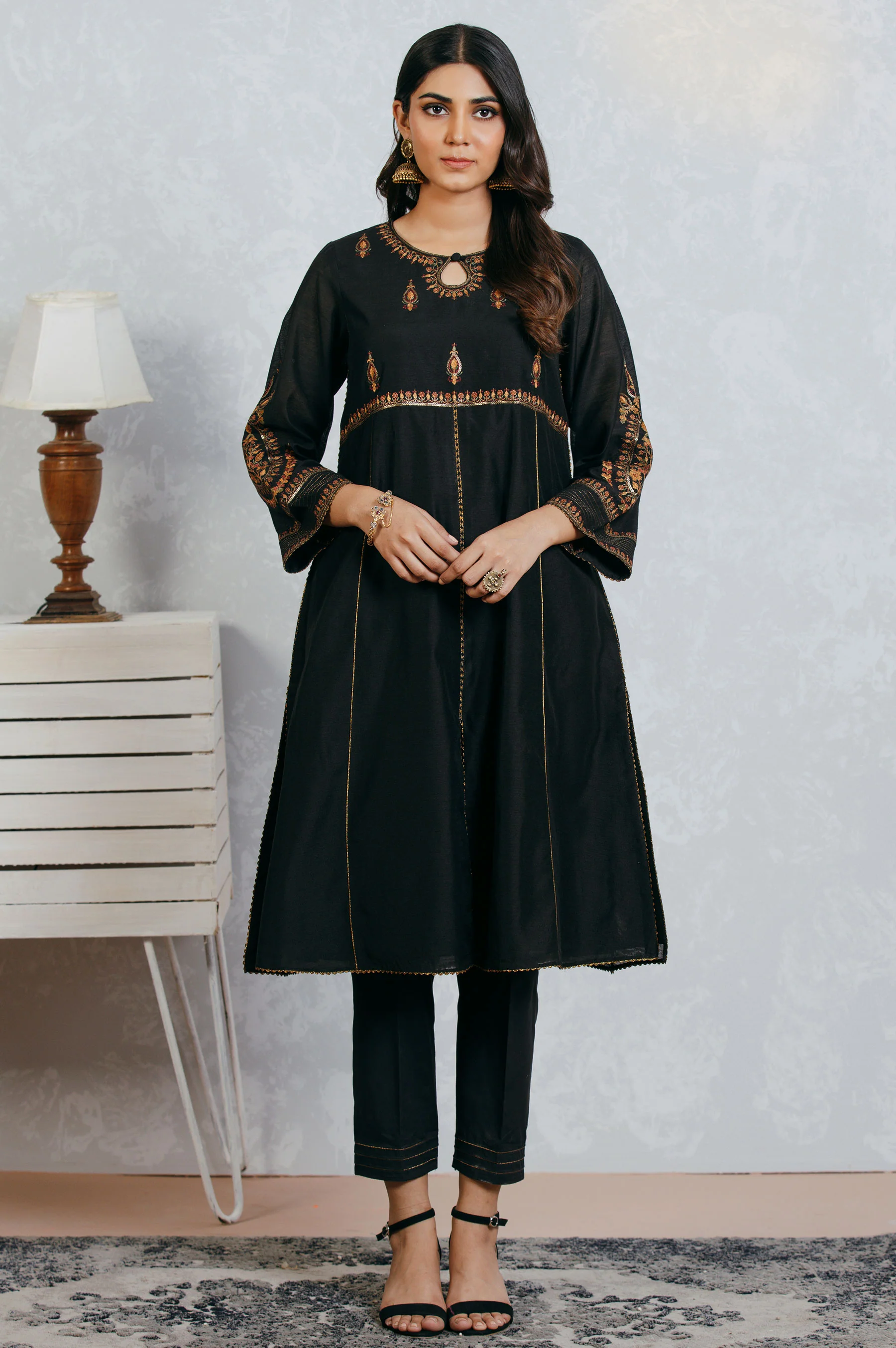 Stitched 1 Piece Cotton Net Embroidered Shirt - Image 2
