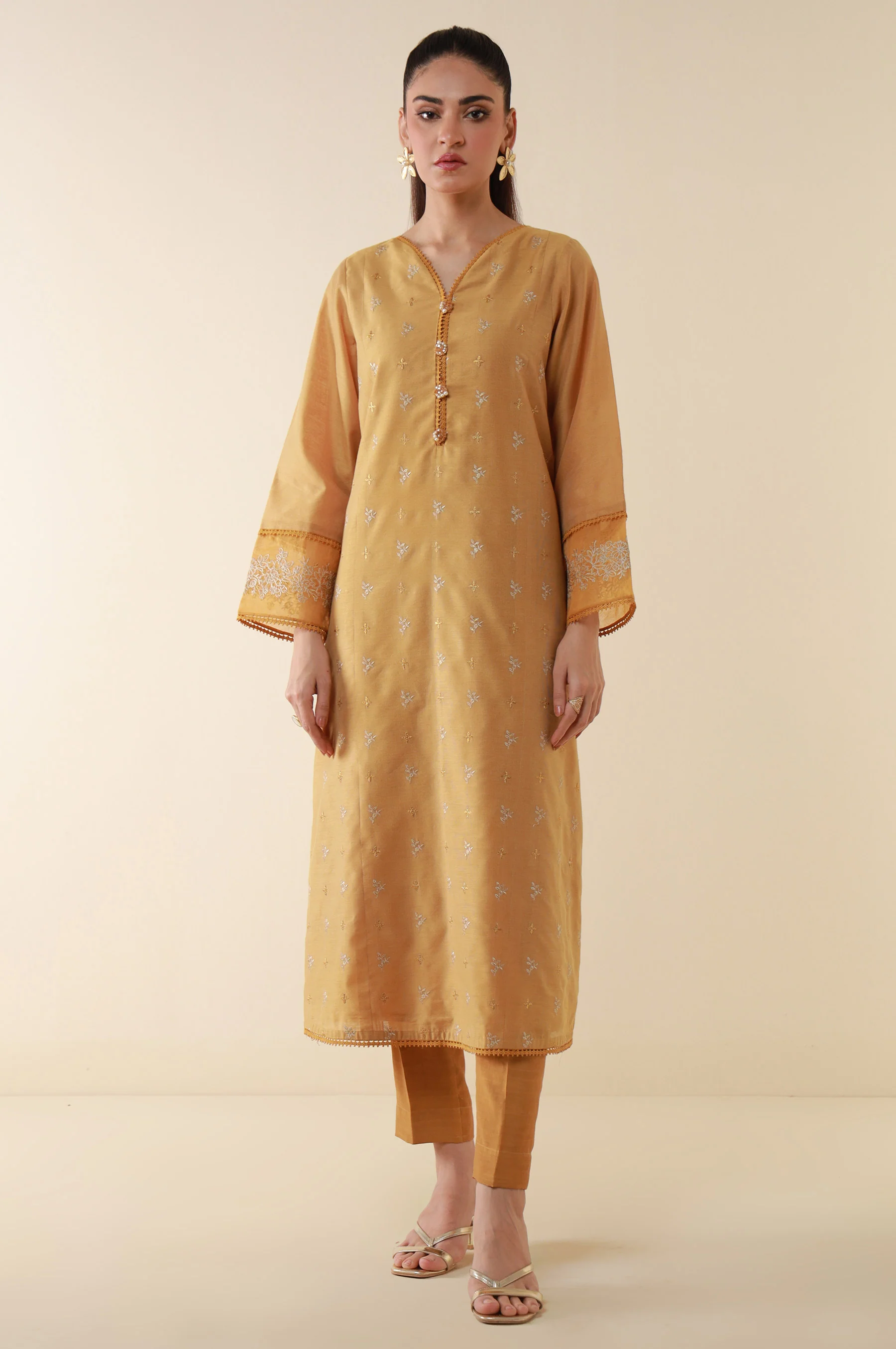Stitched 1 Piece Embroidered Cotton Net Shirt - Image 2