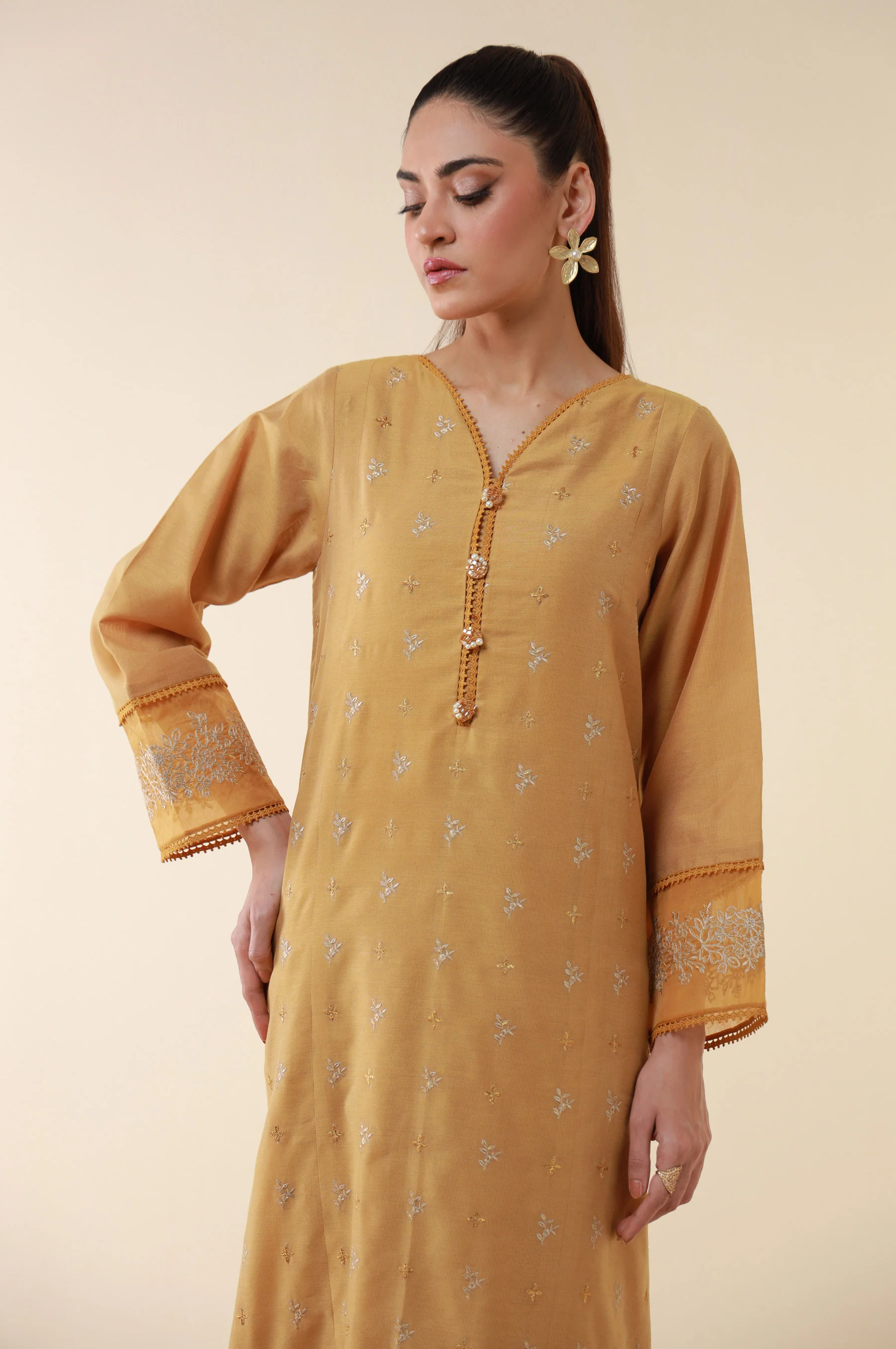 Stitched 1 Piece Embroidered Cotton Net Shirt - Image 6