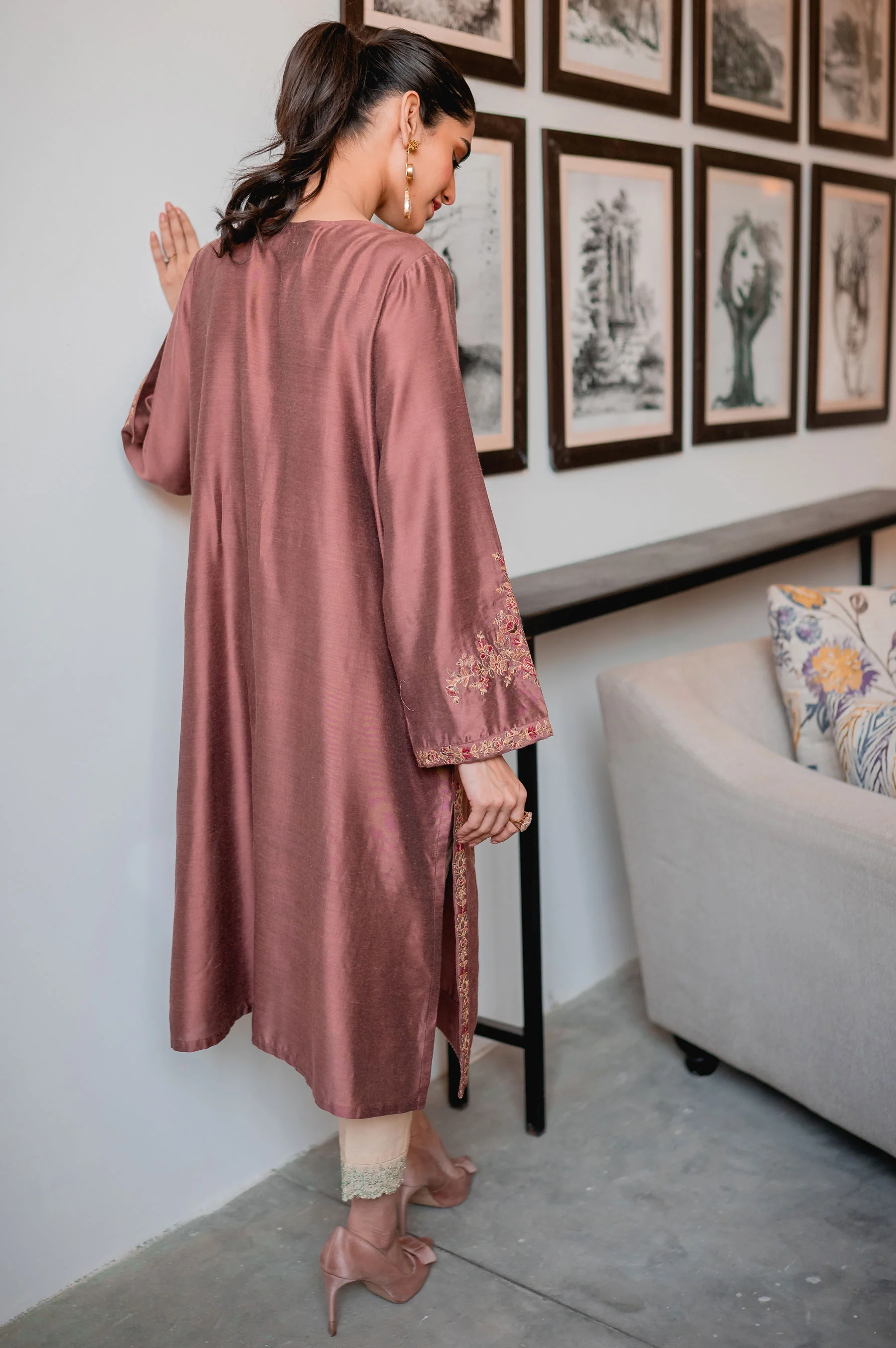Stitched 1 Piece Cotton Silk Embroidered Shirt - Image 3