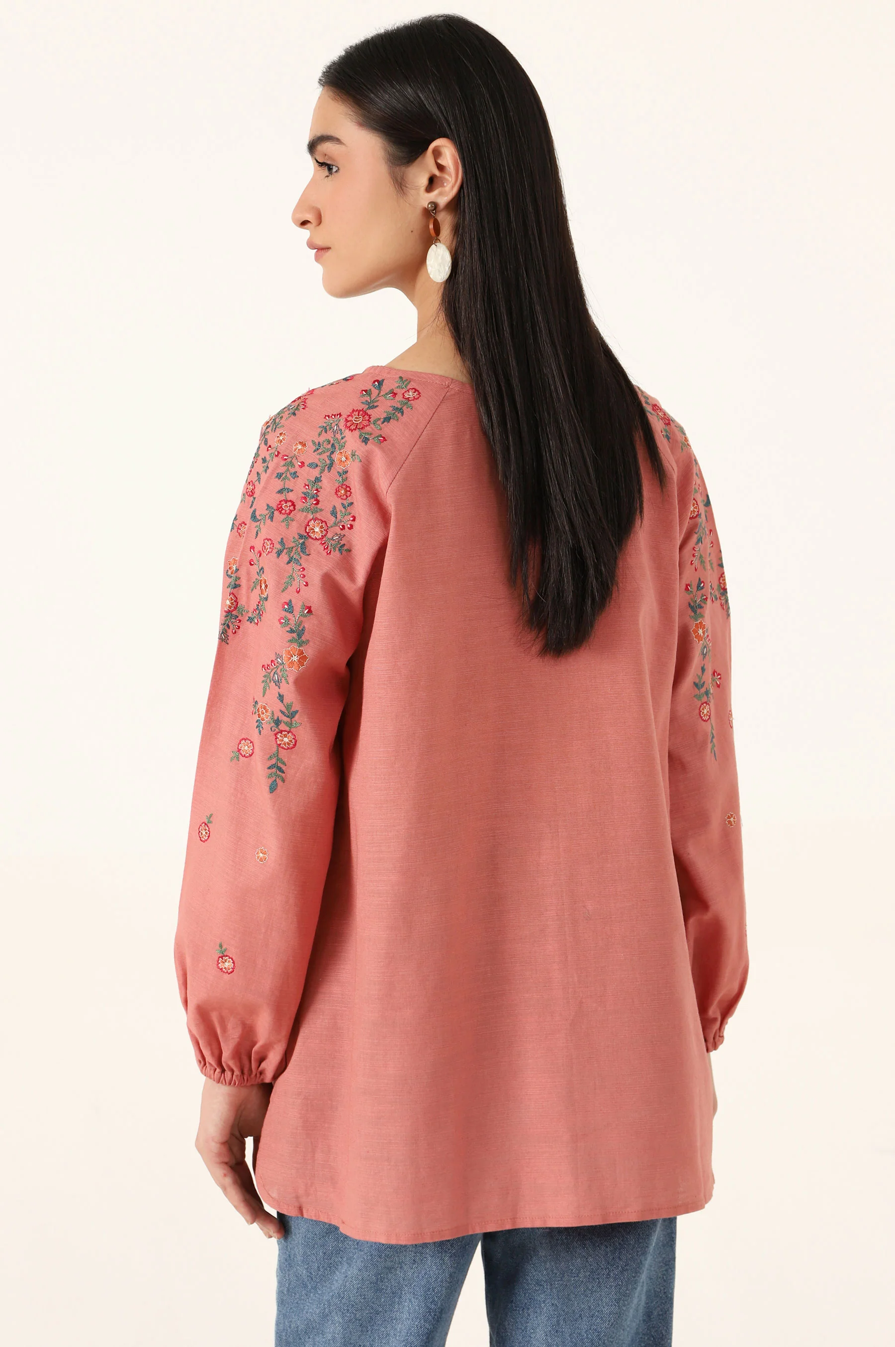Stitched 1 Piece Embroidered Cotton Slub Shirt - Image 2