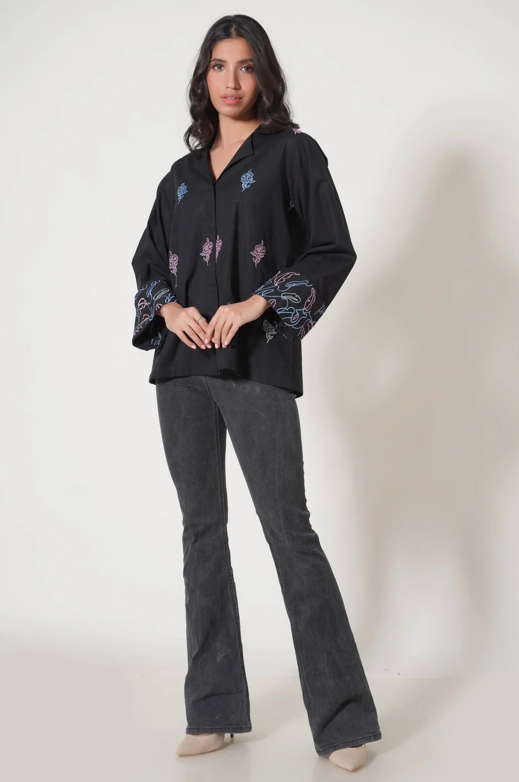 Stitched 1 Piece Embroidered Cotton Slub Top
