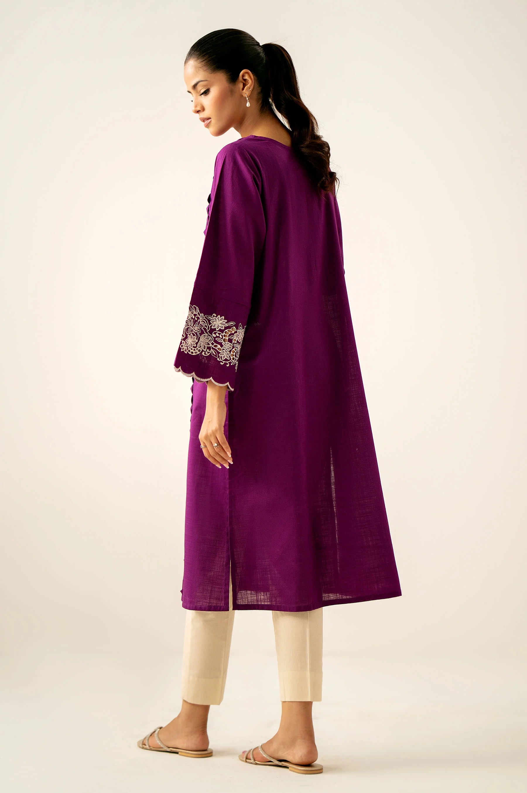 Stitched 1 Piece Embroidered Cotton Slub Shirt - Image 5