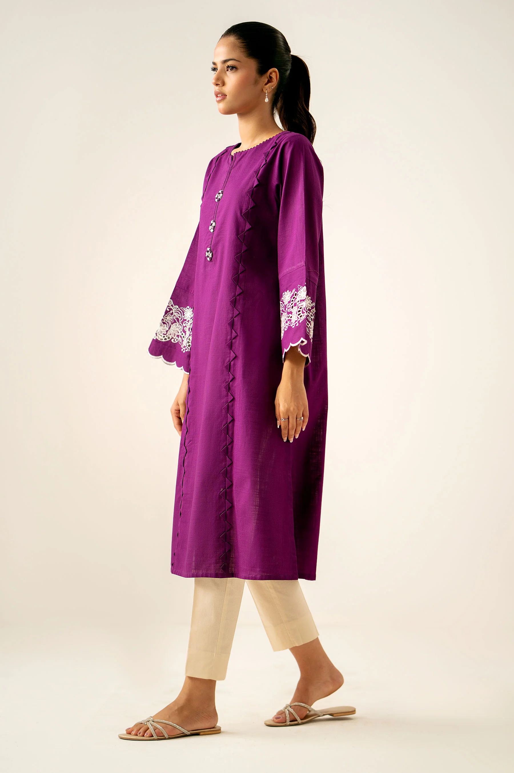 Stitched 1 Piece Embroidered Cotton Slub Shirt - Image 6