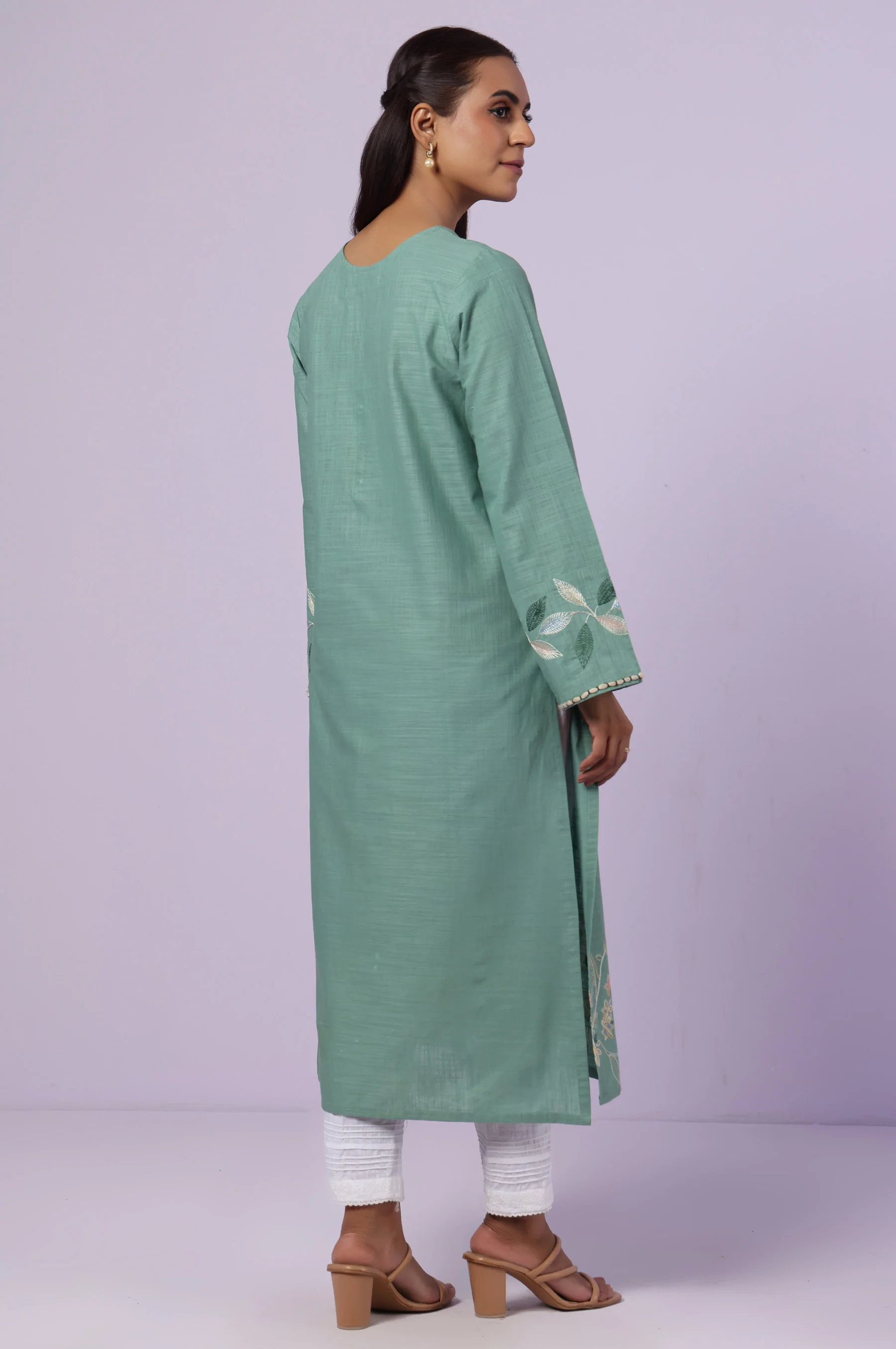 Stitched 1 Piece Embroidered Cotton Slub Shirt - Image 6