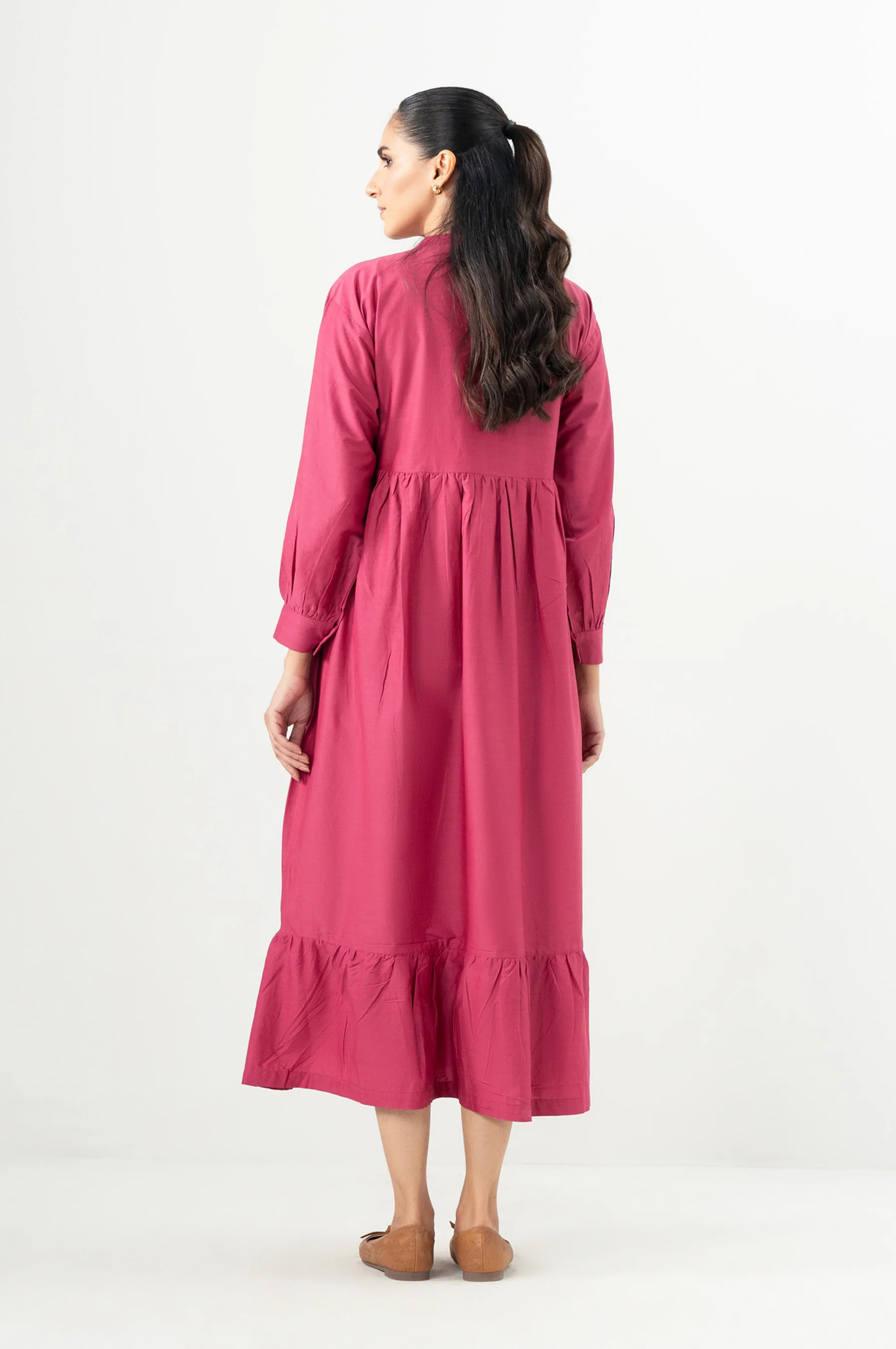 Stitched 1 Piece Embroidered Cotton Viscose Long Dress - Image 5
