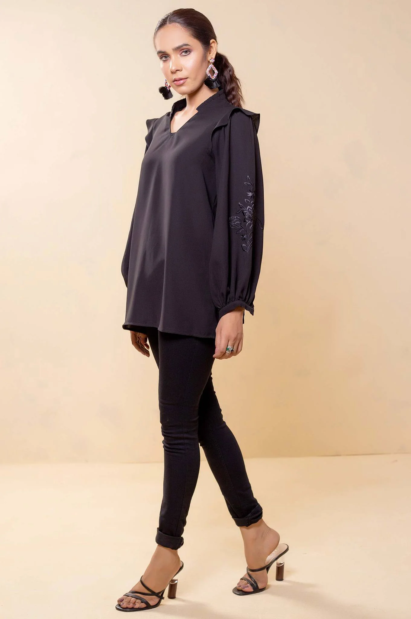 Stitched 1 Piece Embroidered Crepe Top - Image 3