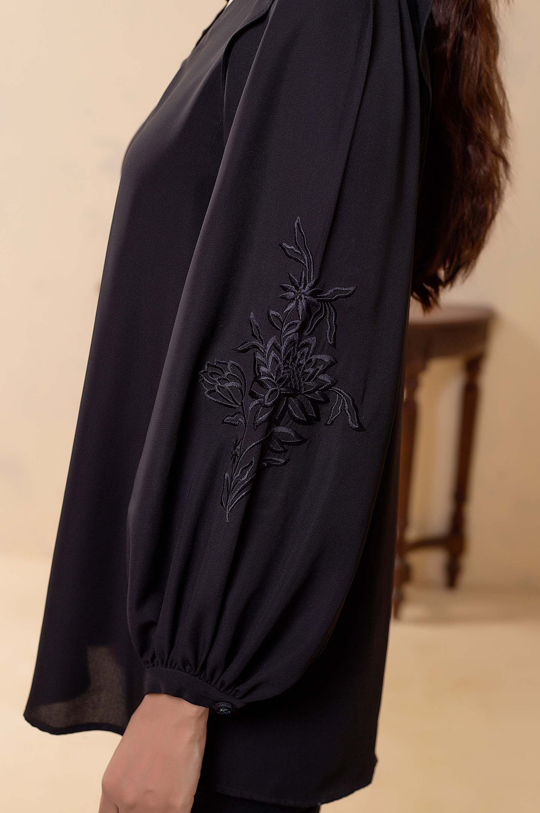 Stitched 1 Piece Embroidered Crepe Top - Image 4