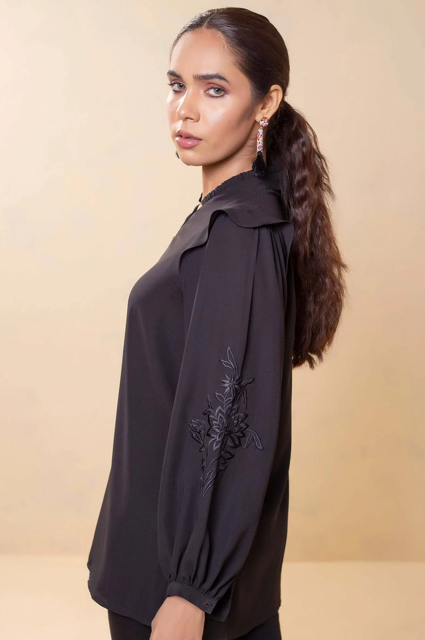 Stitched 1 Piece Embroidered Crepe Top - Image 5