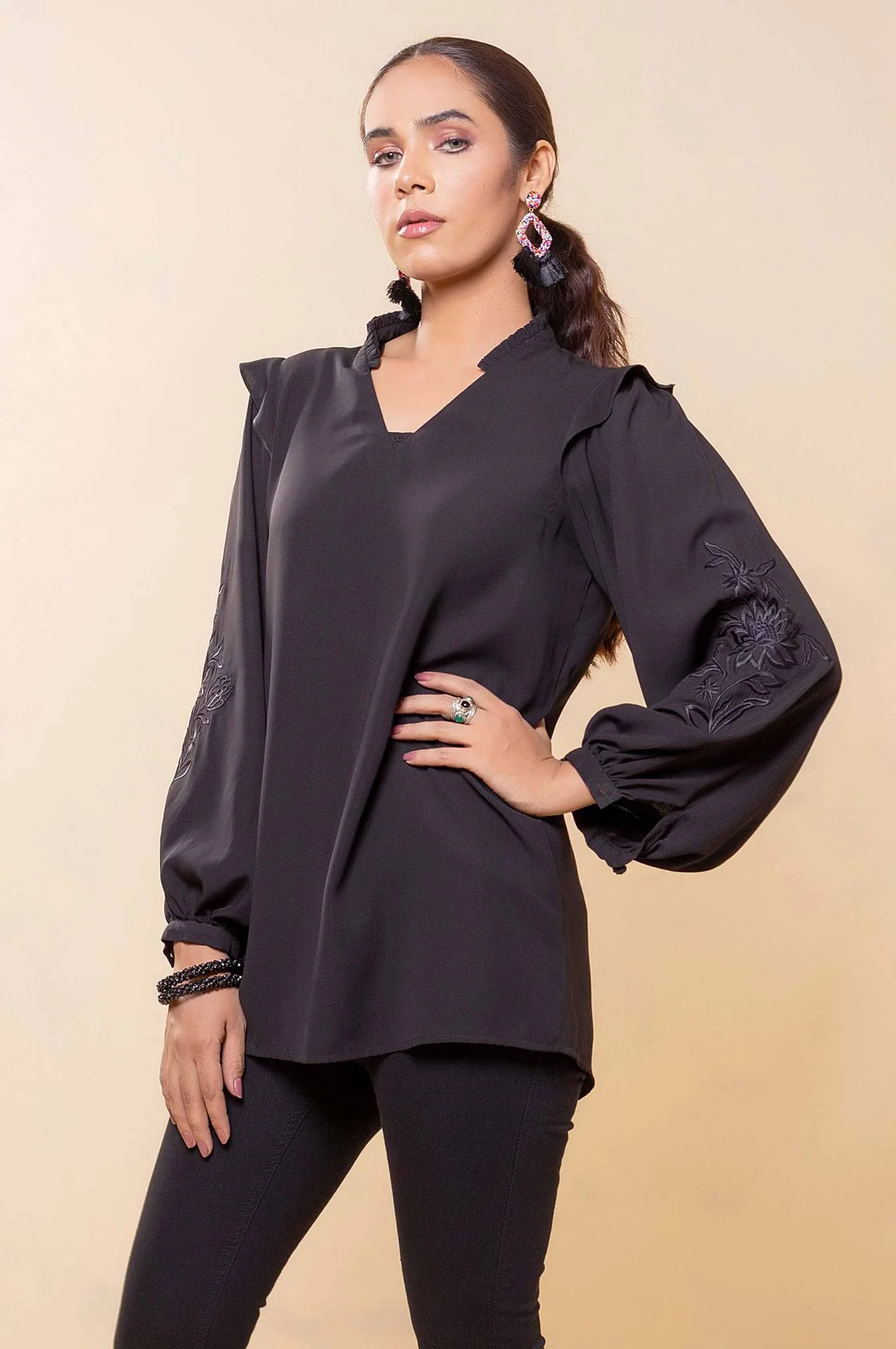 Stitched 1 Piece Embroidered Crepe Top - Image 6