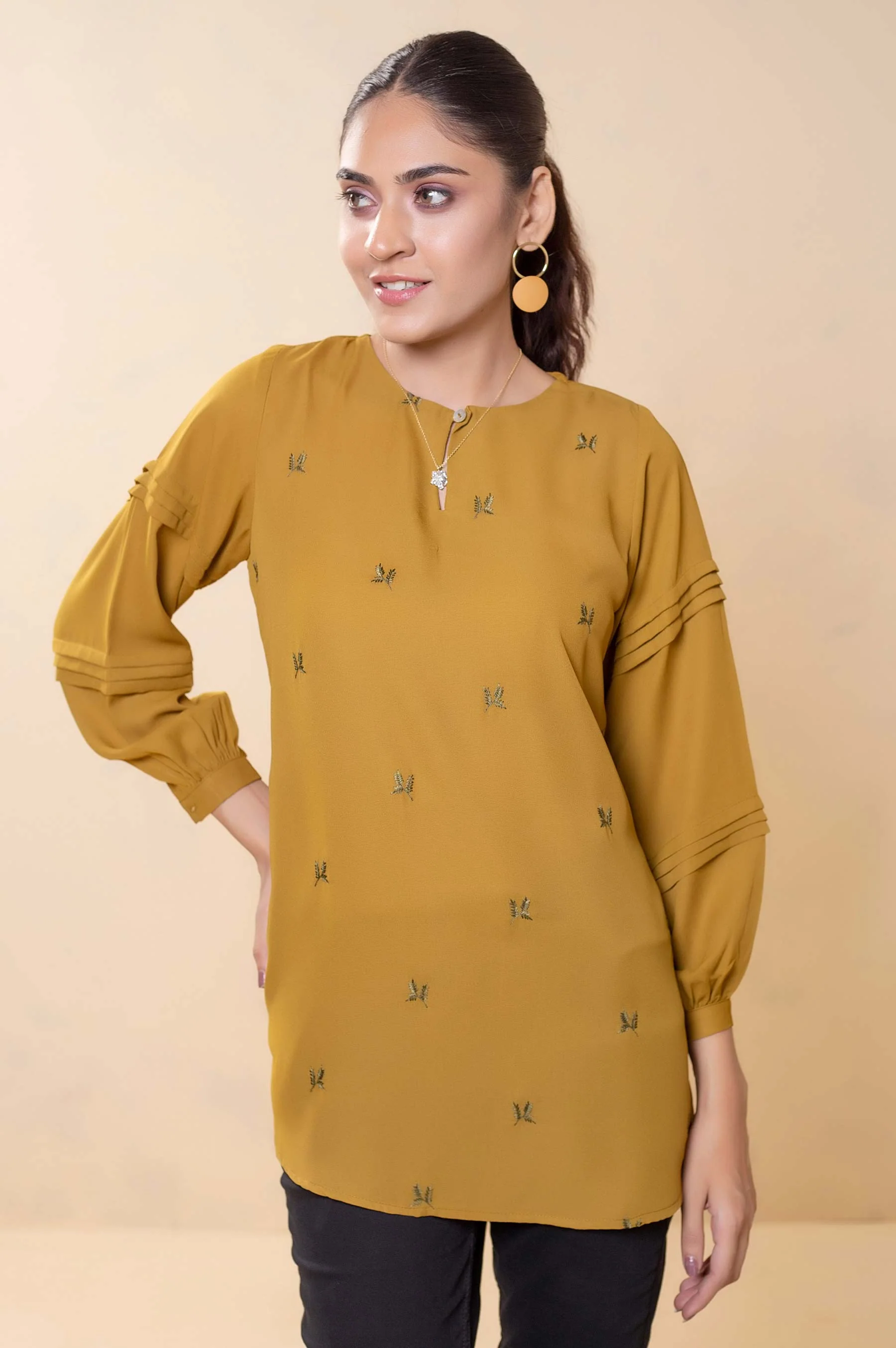 Stitched 1 Piece Embroidered Crepe Top - Image 3