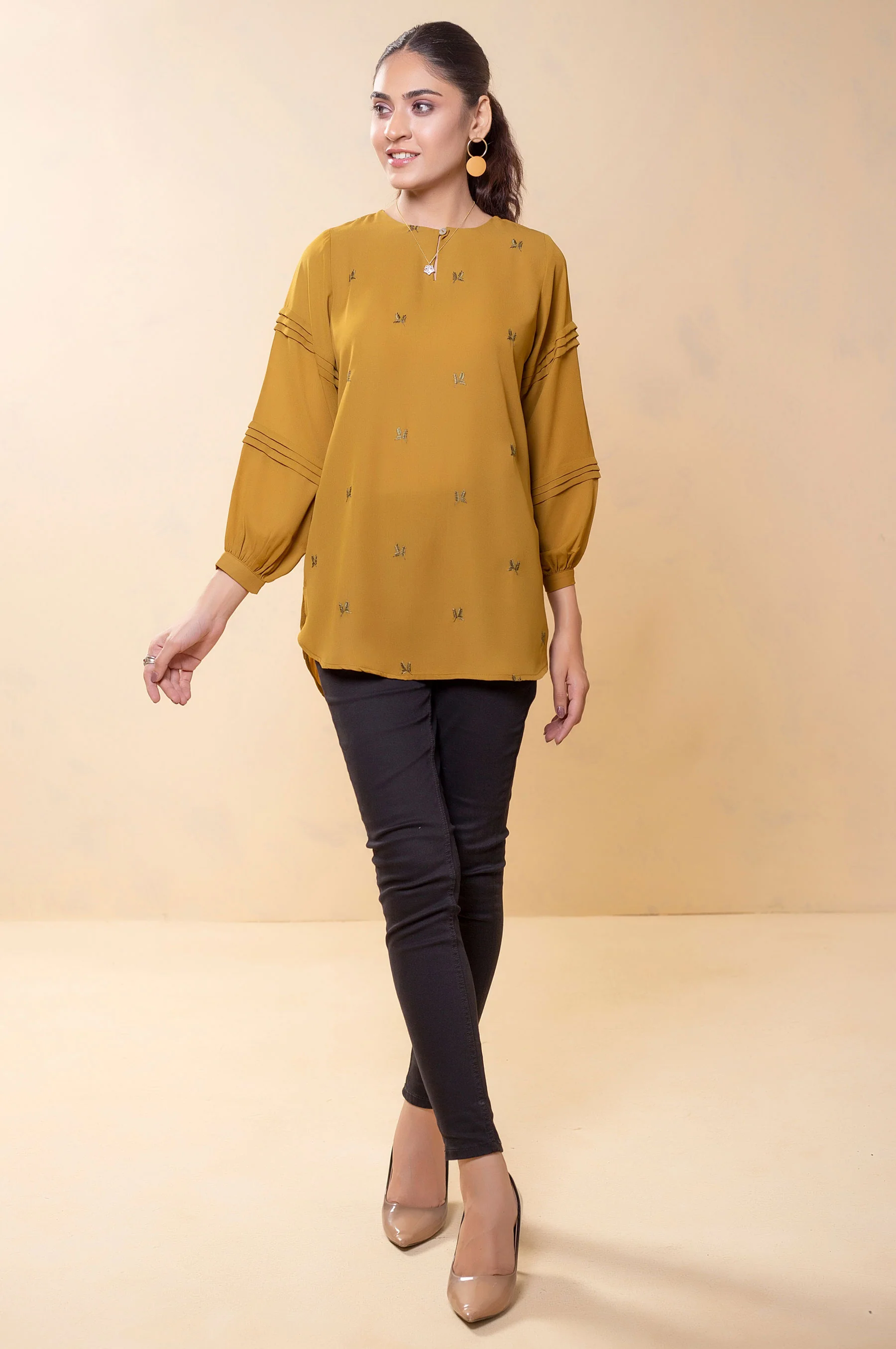 Stitched 1 Piece Embroidered Crepe Top - Image 4