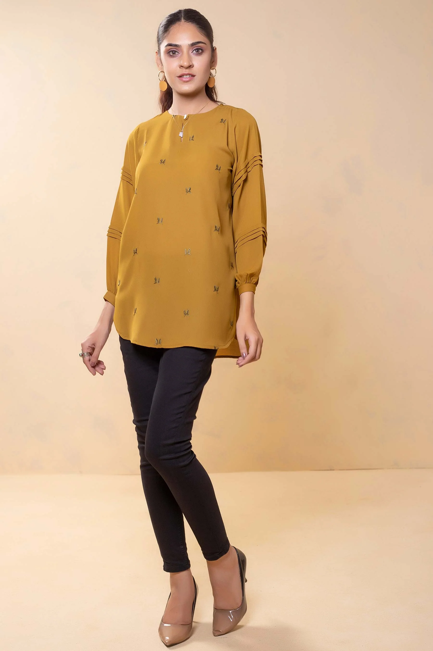 Stitched 1 Piece Embroidered Crepe Top - Image 5
