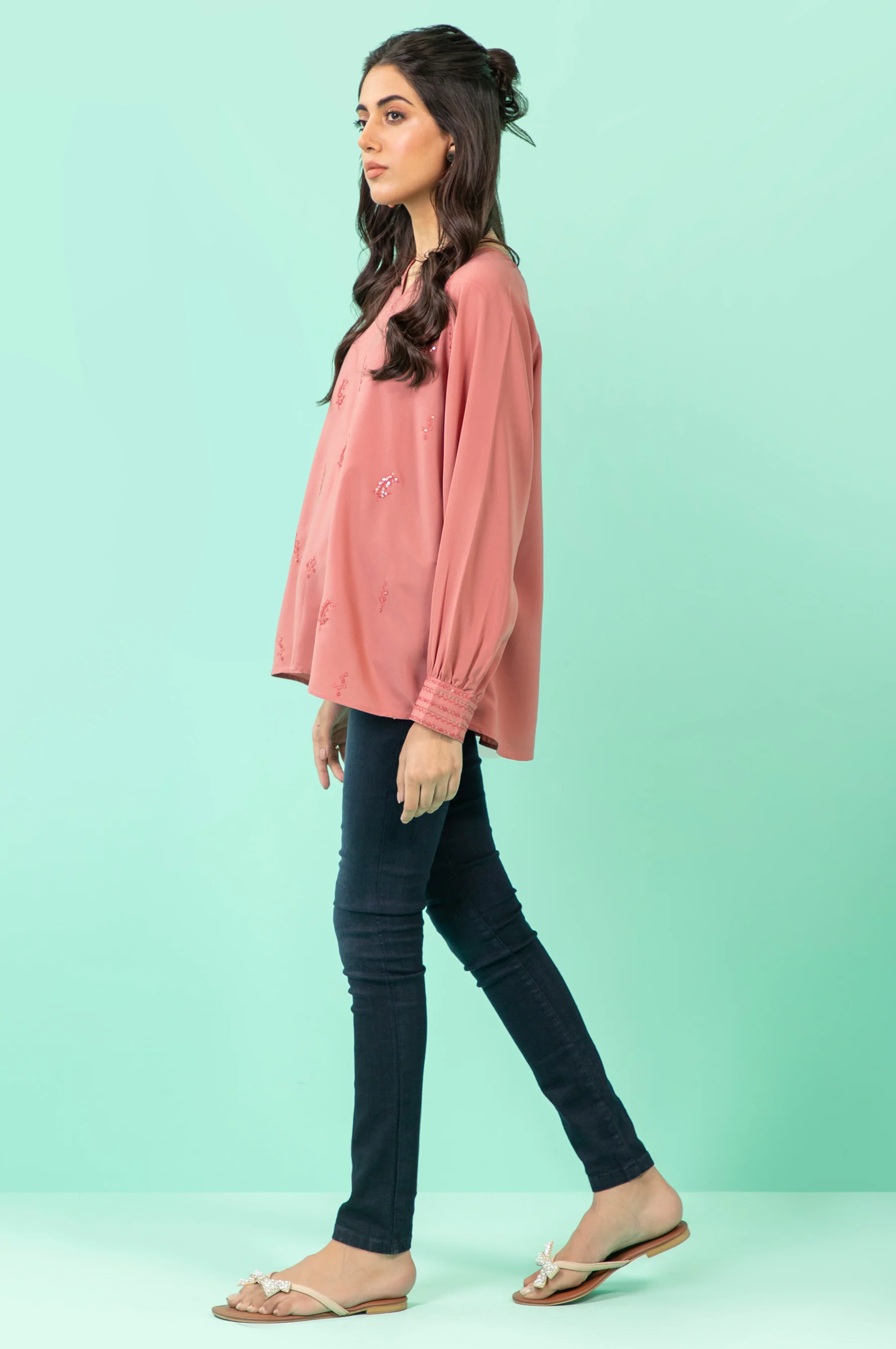 Stitched 1 Piece Embroidered Crepe Shirt - Image 5
