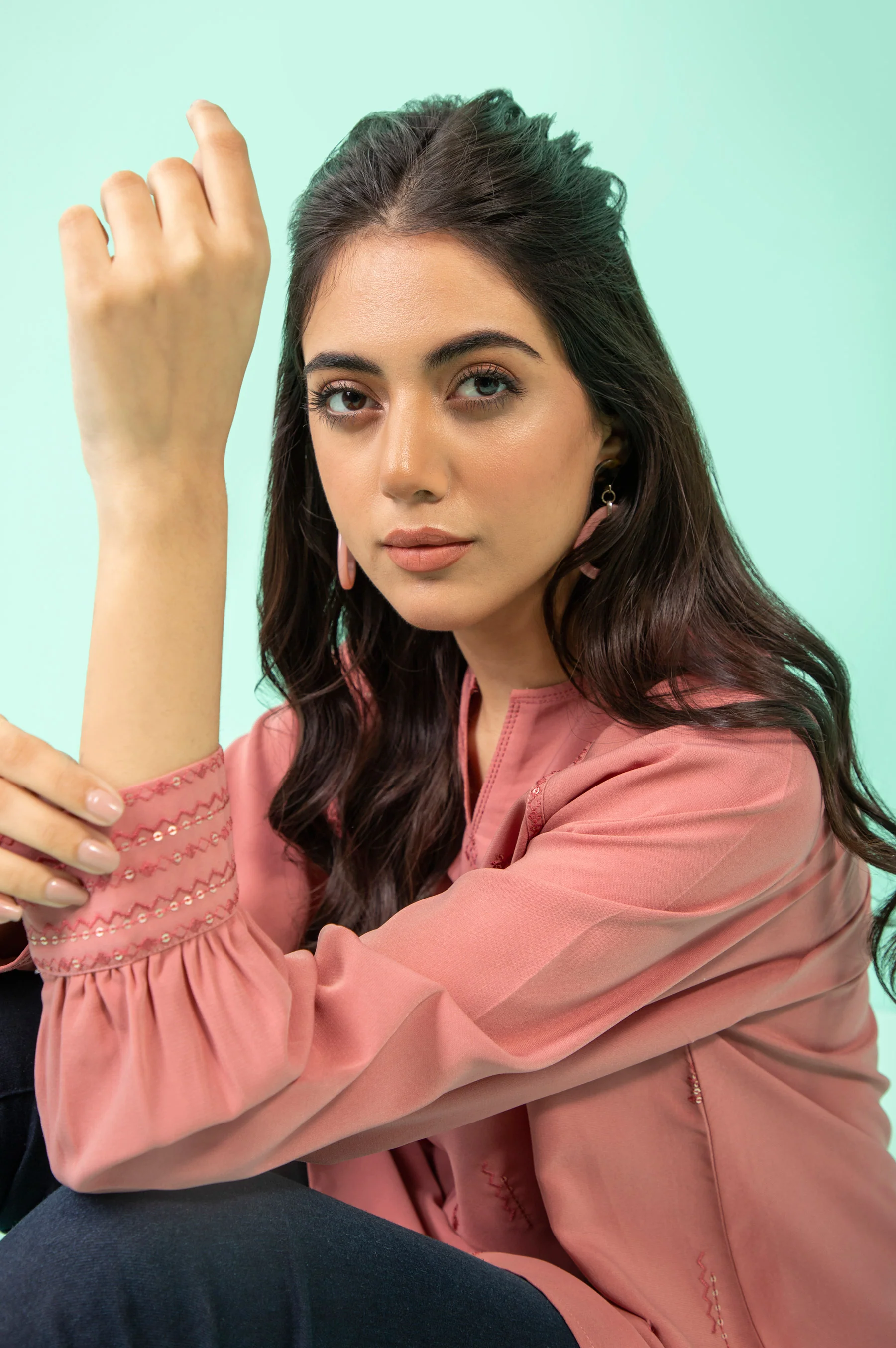 Stitched 1 Piece Embroidered Crepe Shirt - Image 6