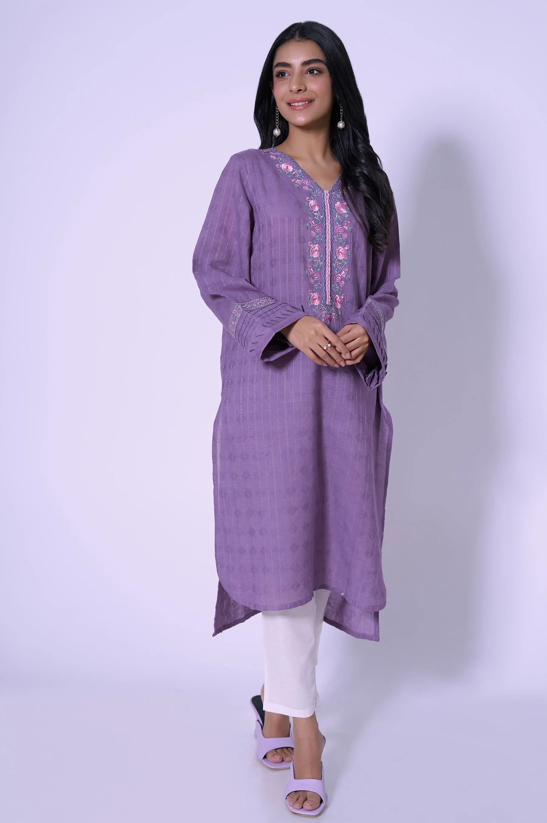 Stitched 1pc Embroidered Dobby Suit - Image 2