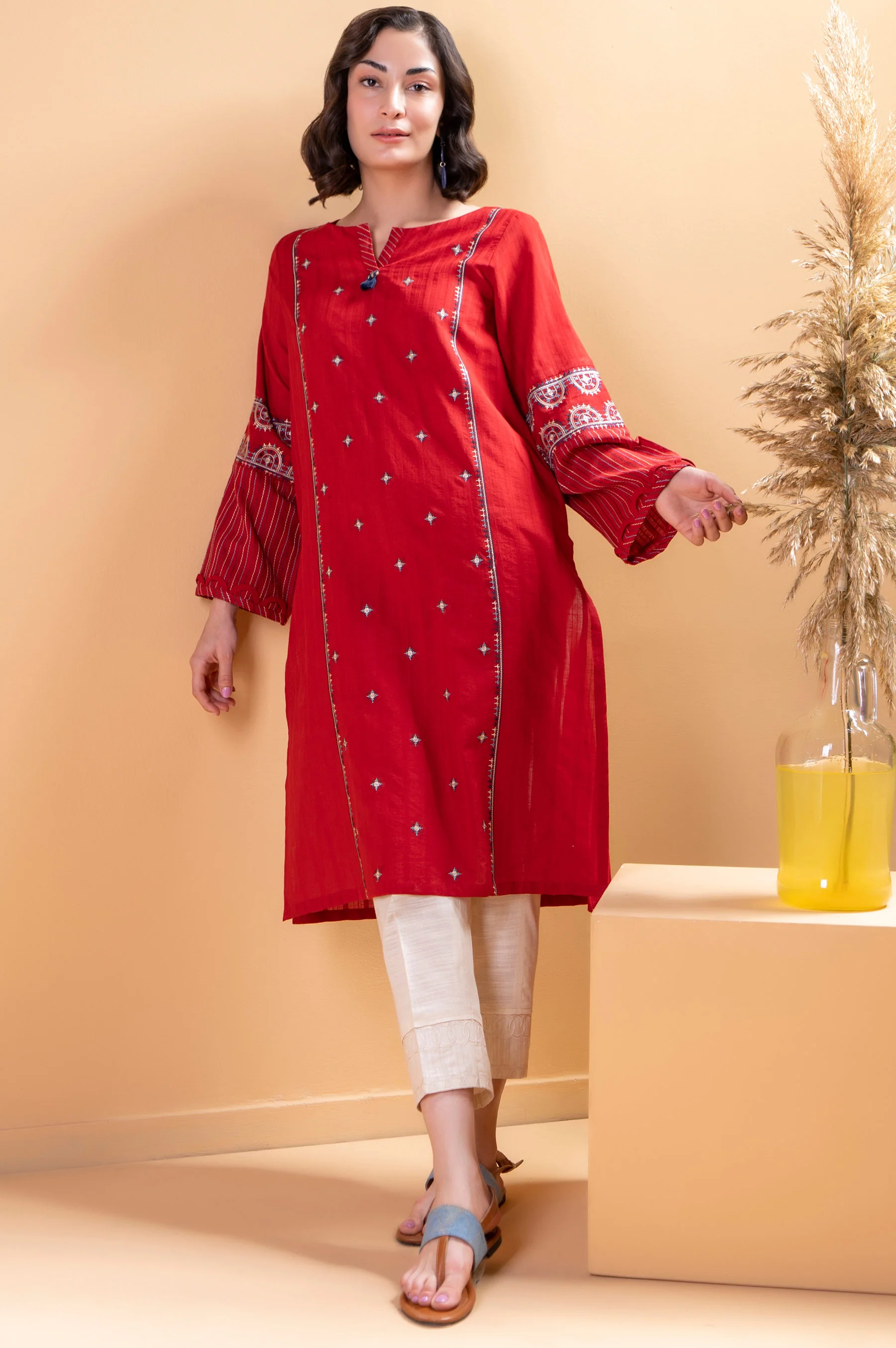 Stitched 1 Piece Embroidered Doria Shirt - Image 4