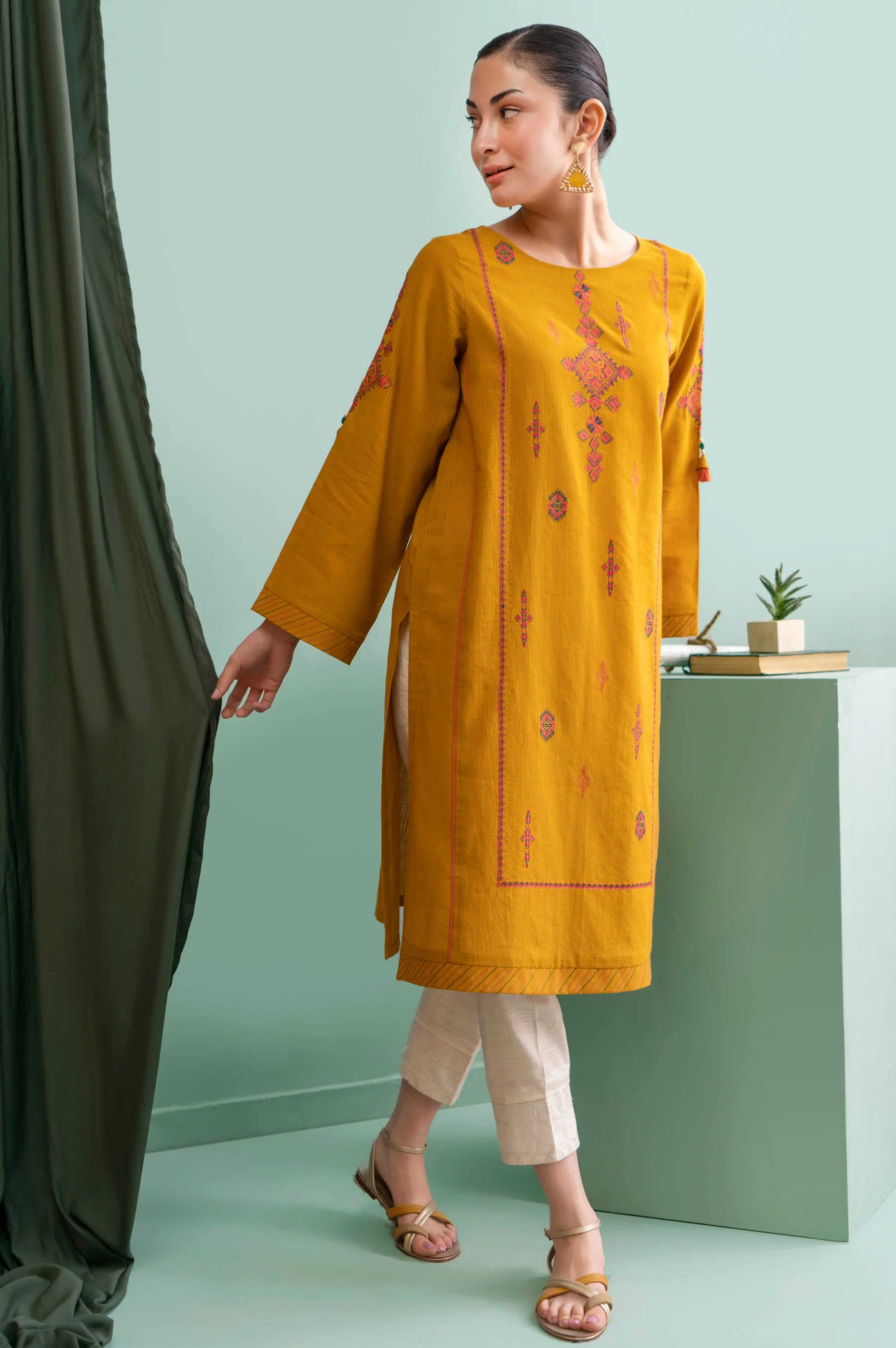 Stitched 1 Piece Embroidered Doria Shirt - Image 3