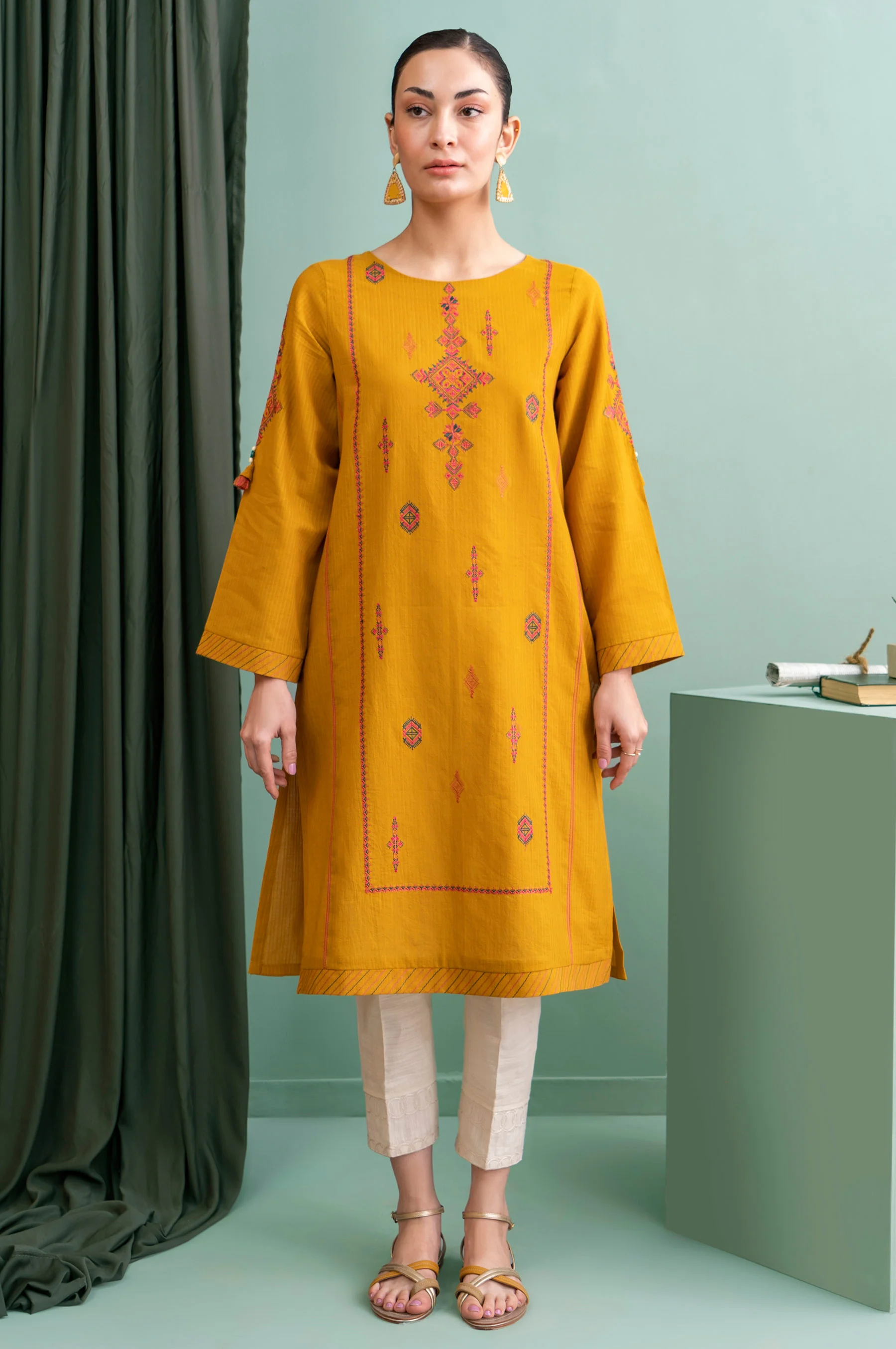 Stitched 1 Piece Embroidered Doria Shirt - Image 4