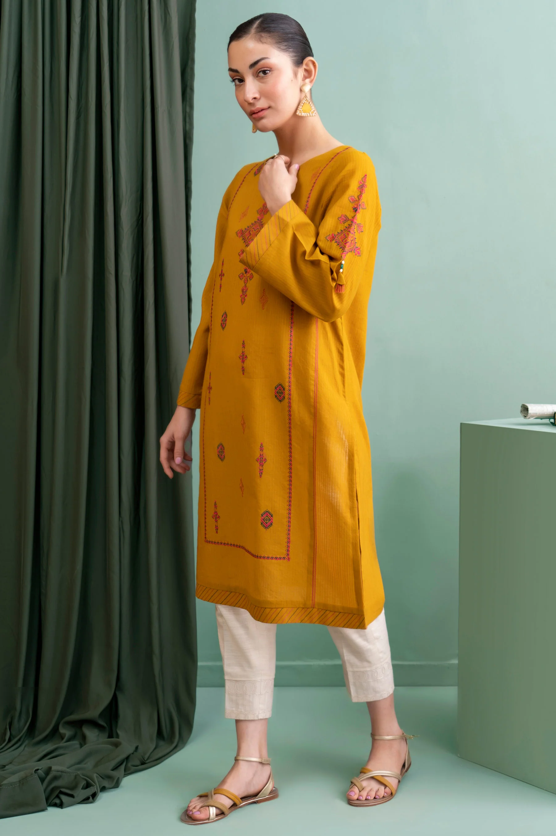 Stitched 1 Piece Embroidered Doria Shirt - Image 5