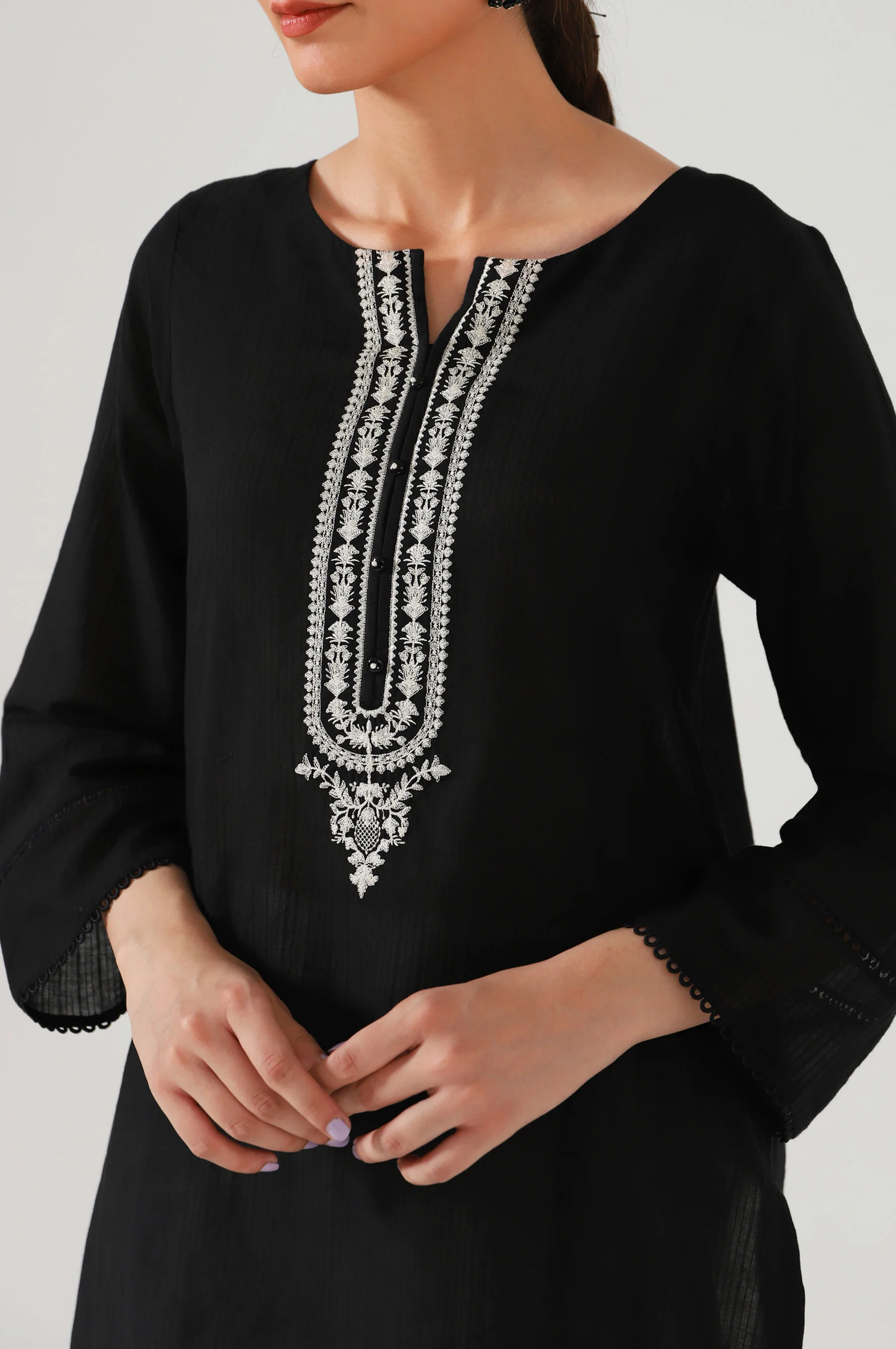 Stitched 1 Piece Embroidered Doria Shirt - Image 5