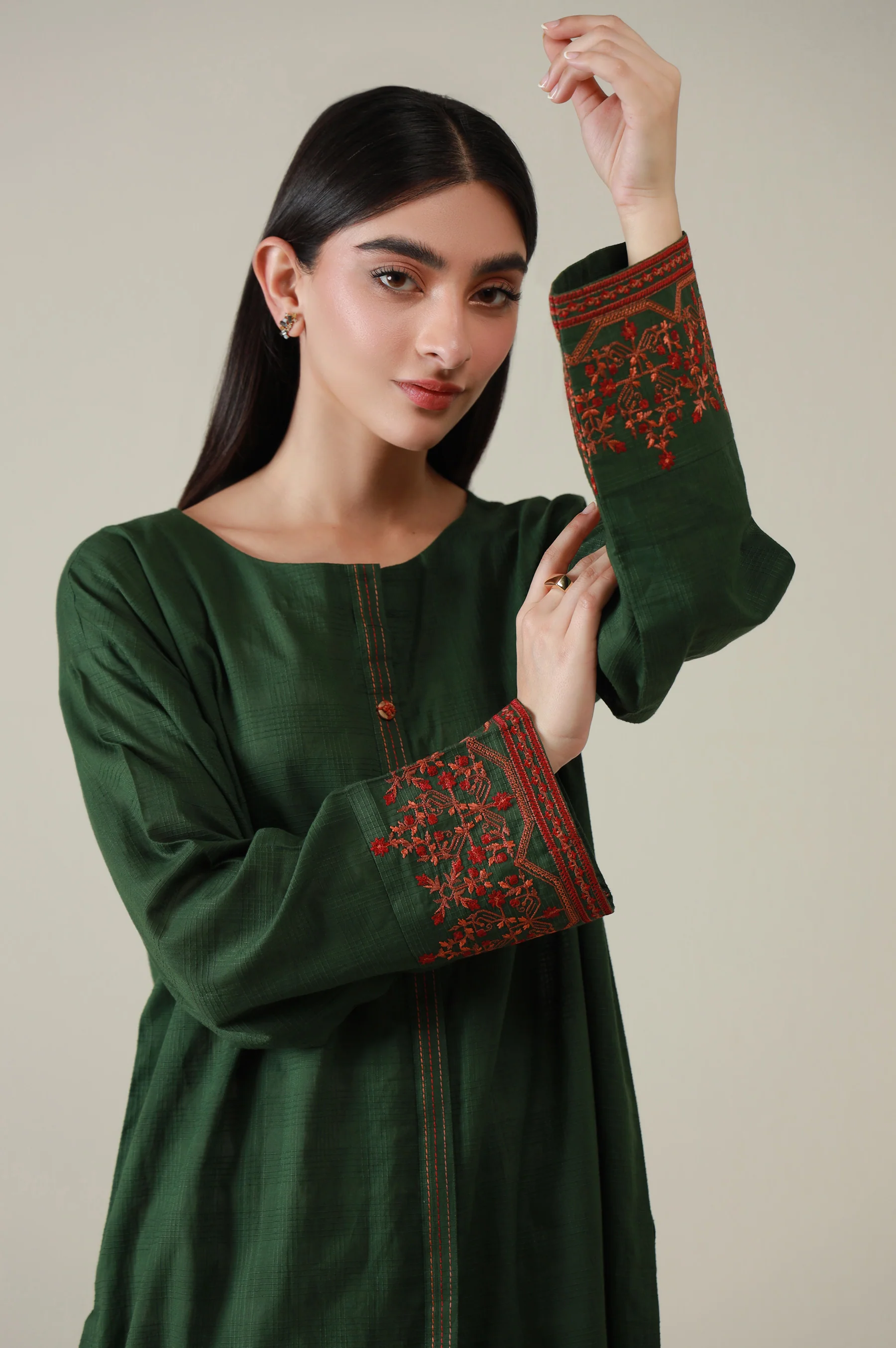 Stitched 1 Piece Embroidered Doria Shirt - Image 2