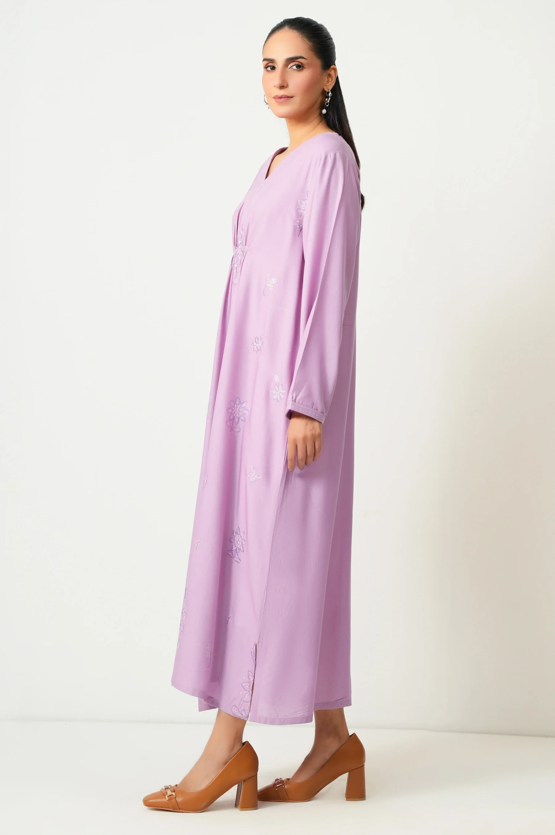 Stitched 1 Piece Embroidered Dull Raw Silk Shirt - Image 3