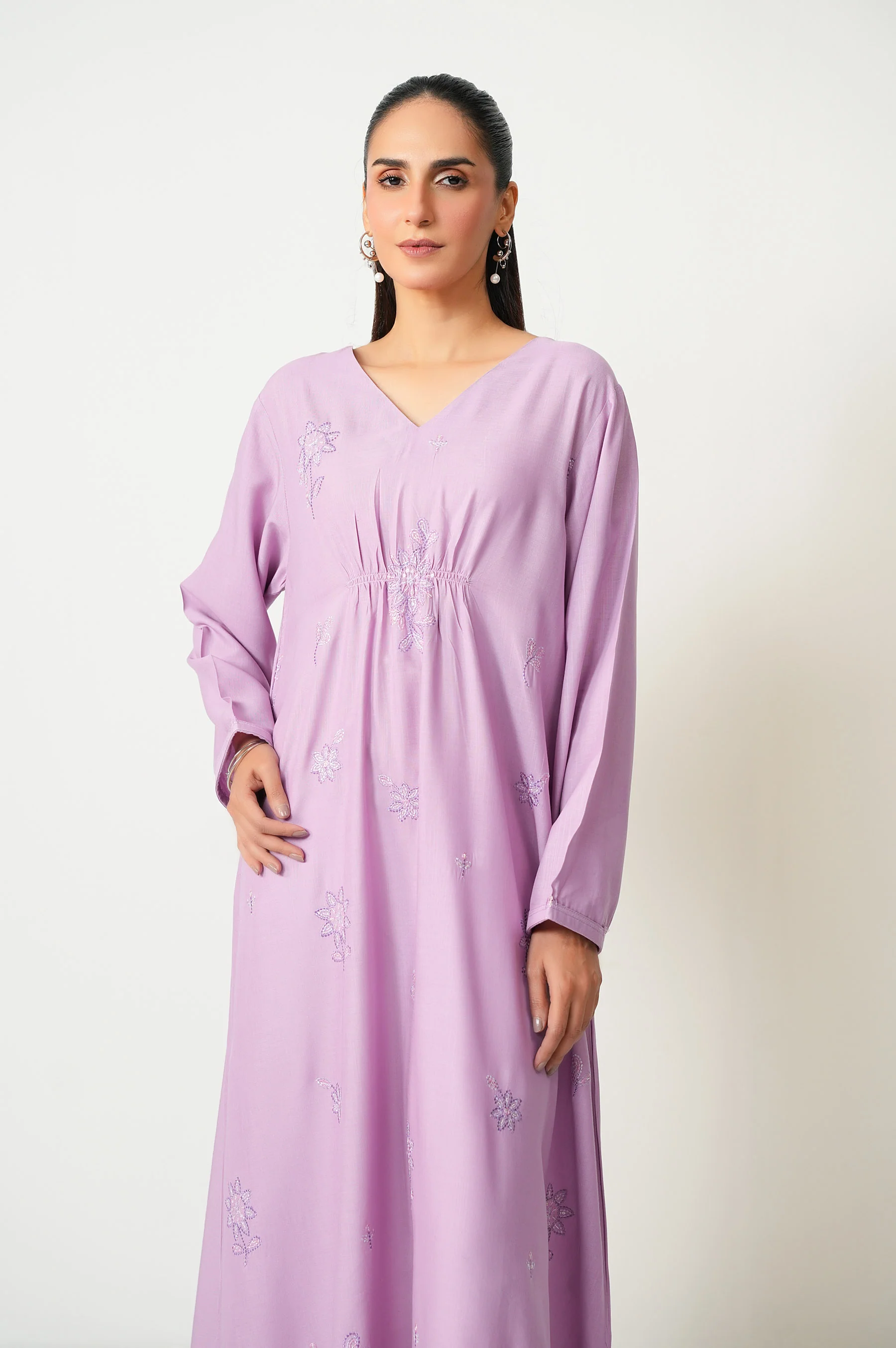 Stitched 1 Piece Embroidered Dull Raw Silk Shirt - Image 5