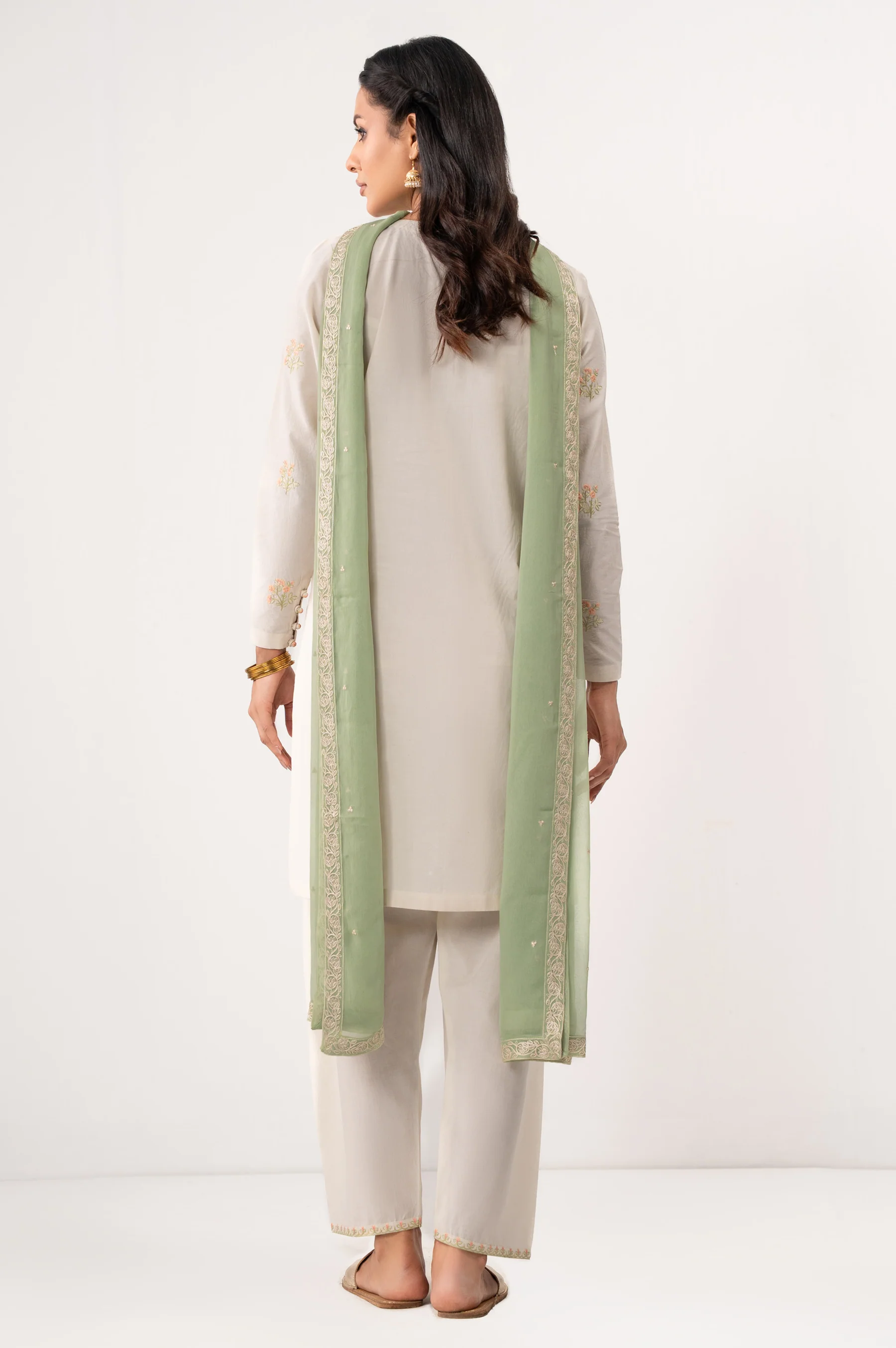 STITCHED EMBROIDERED SLUB LAWN SUIT - Image 6