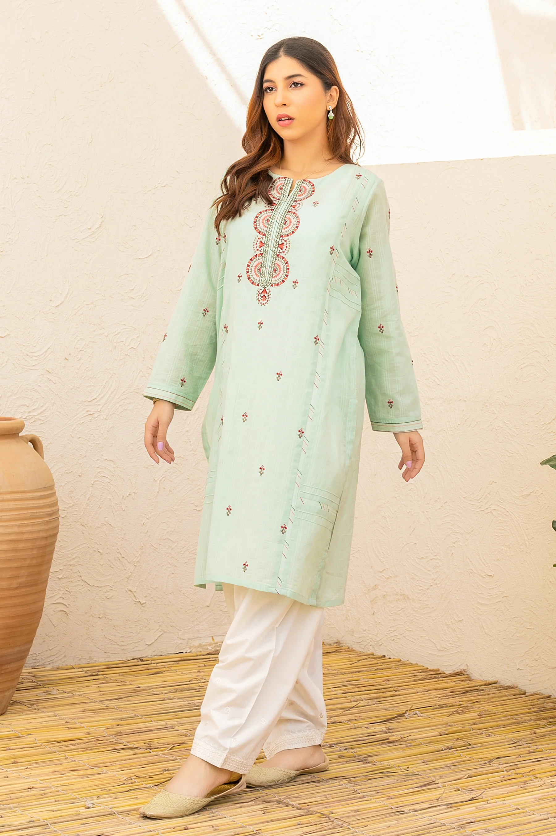 Stitched 1 Piece Embroidered Dyed Doria Shirt - Image 3