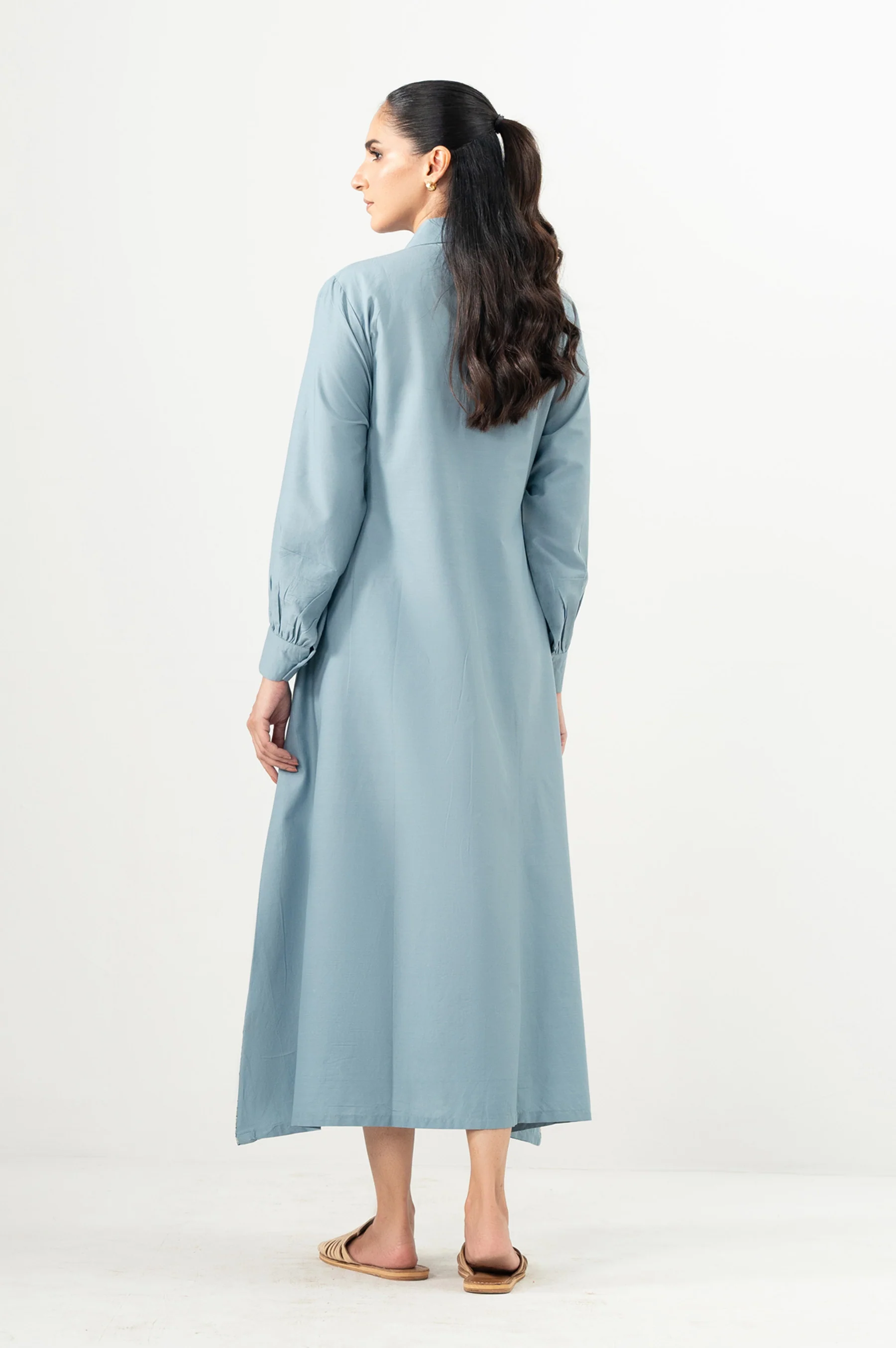 Stitched 1 Piece Embroidered Irish Cotton Viscose Long Dress - Image 2